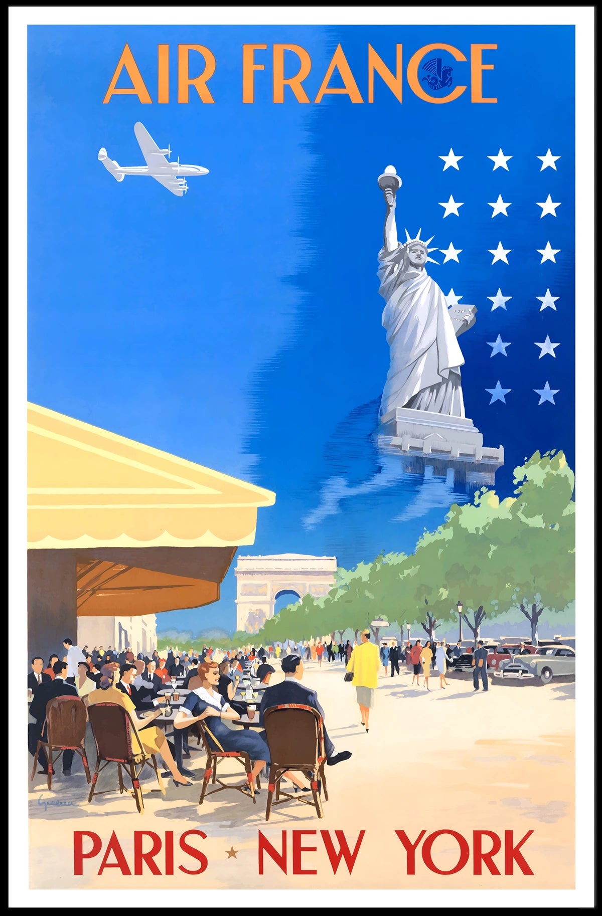 Air France Travel Poster Vintage Paris New York Wall Art