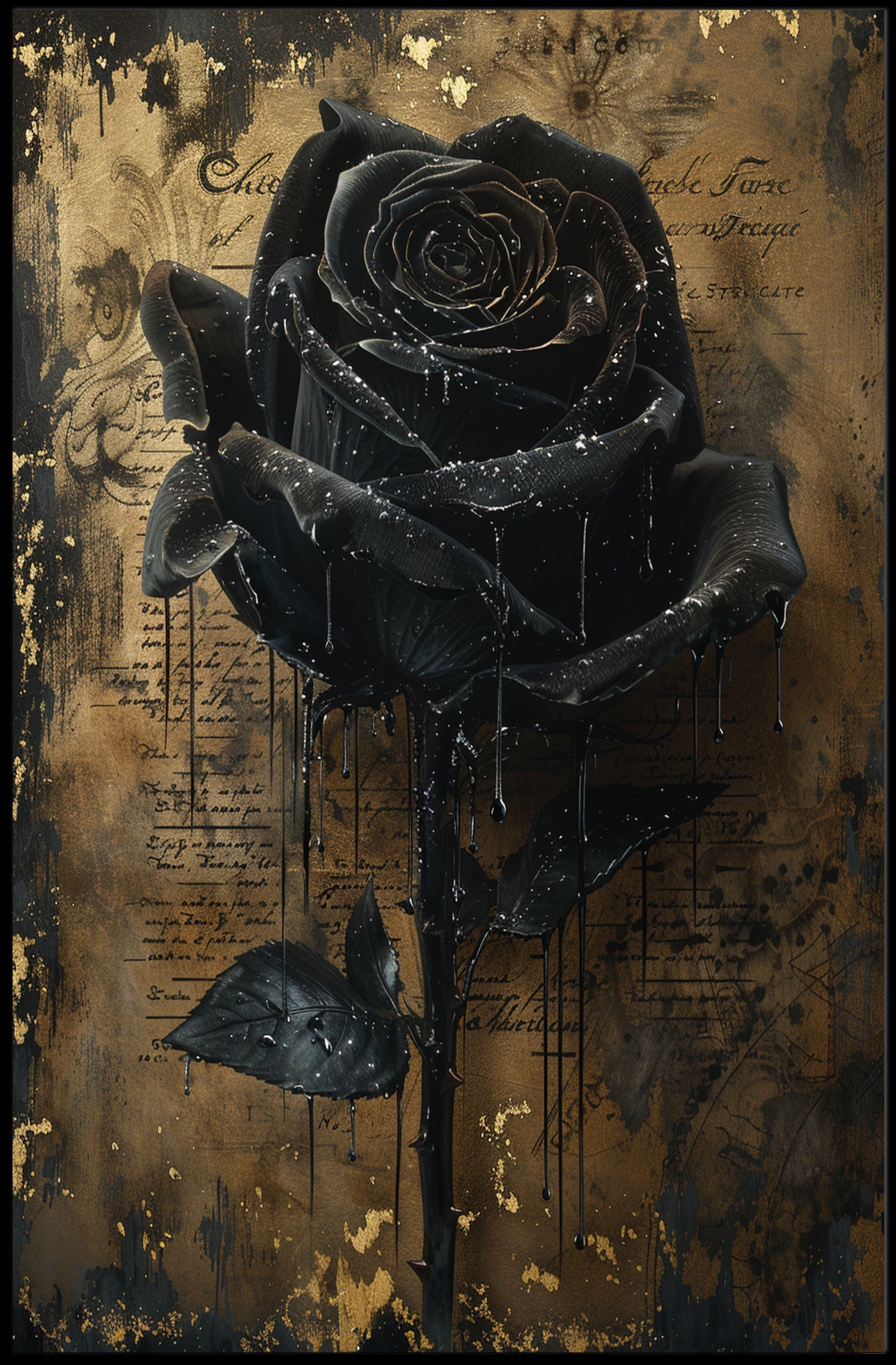 Black Rose Baroque Elegance in Artistic Poster PosterGoat