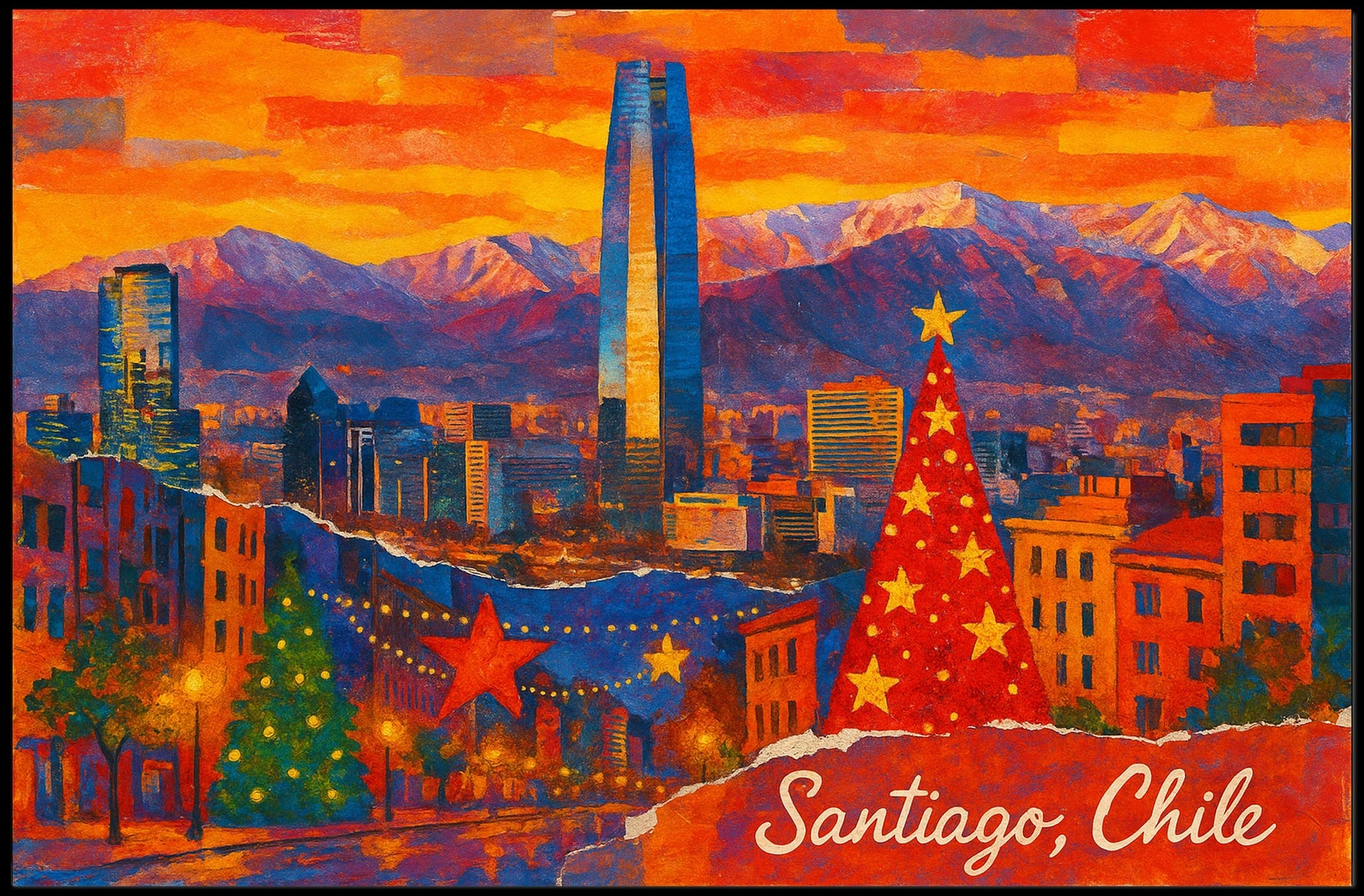 Santiago, Chile Festive Skyline Poster