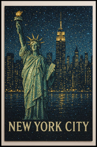 Statue Of Liberty Poster Modern Nighttime Skyline Wall Art