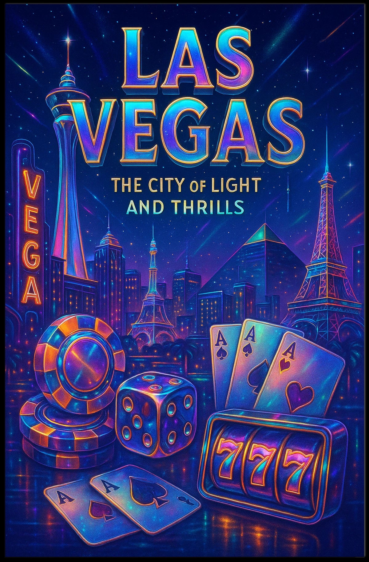 Las Vegas Neon Poster City Of Lights For Home Decor