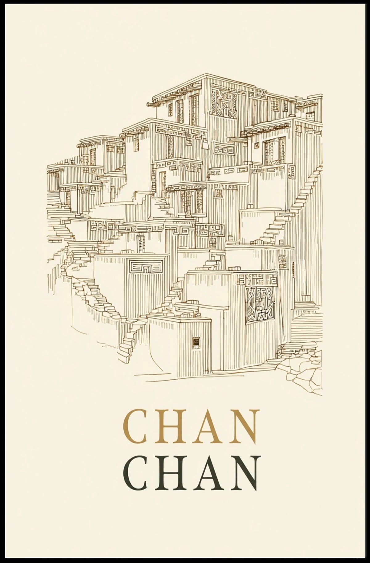 Chan Chan Architectural Illustration Poster