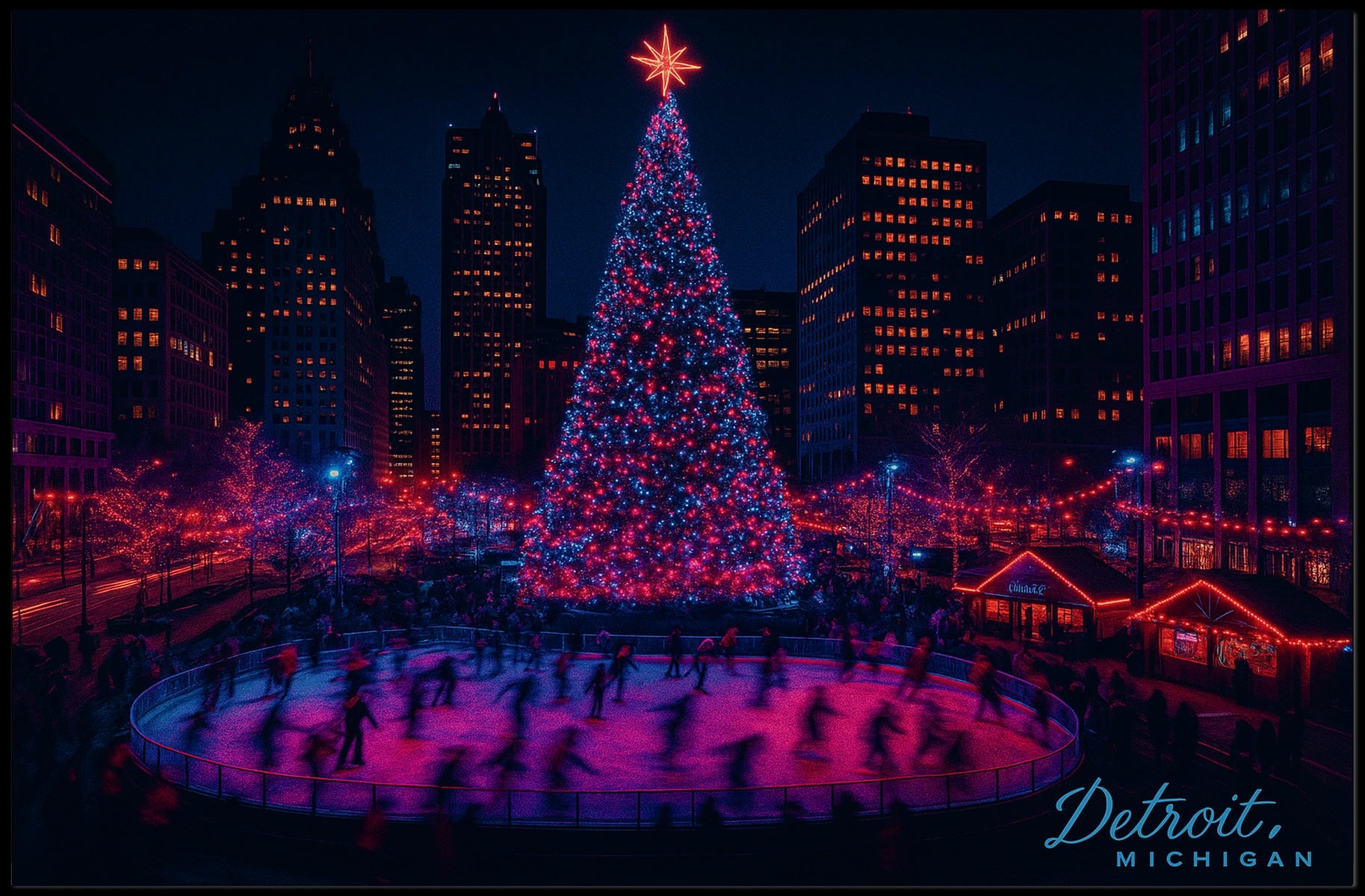 Detroit Holiday Skating Rink Poster