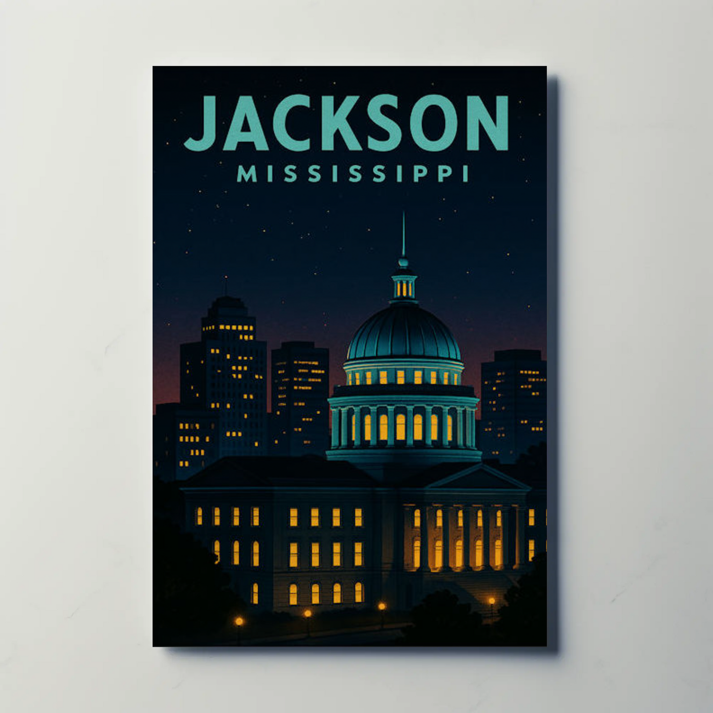 Jackson Mississippi Capitol Dome Night View Travel Poster