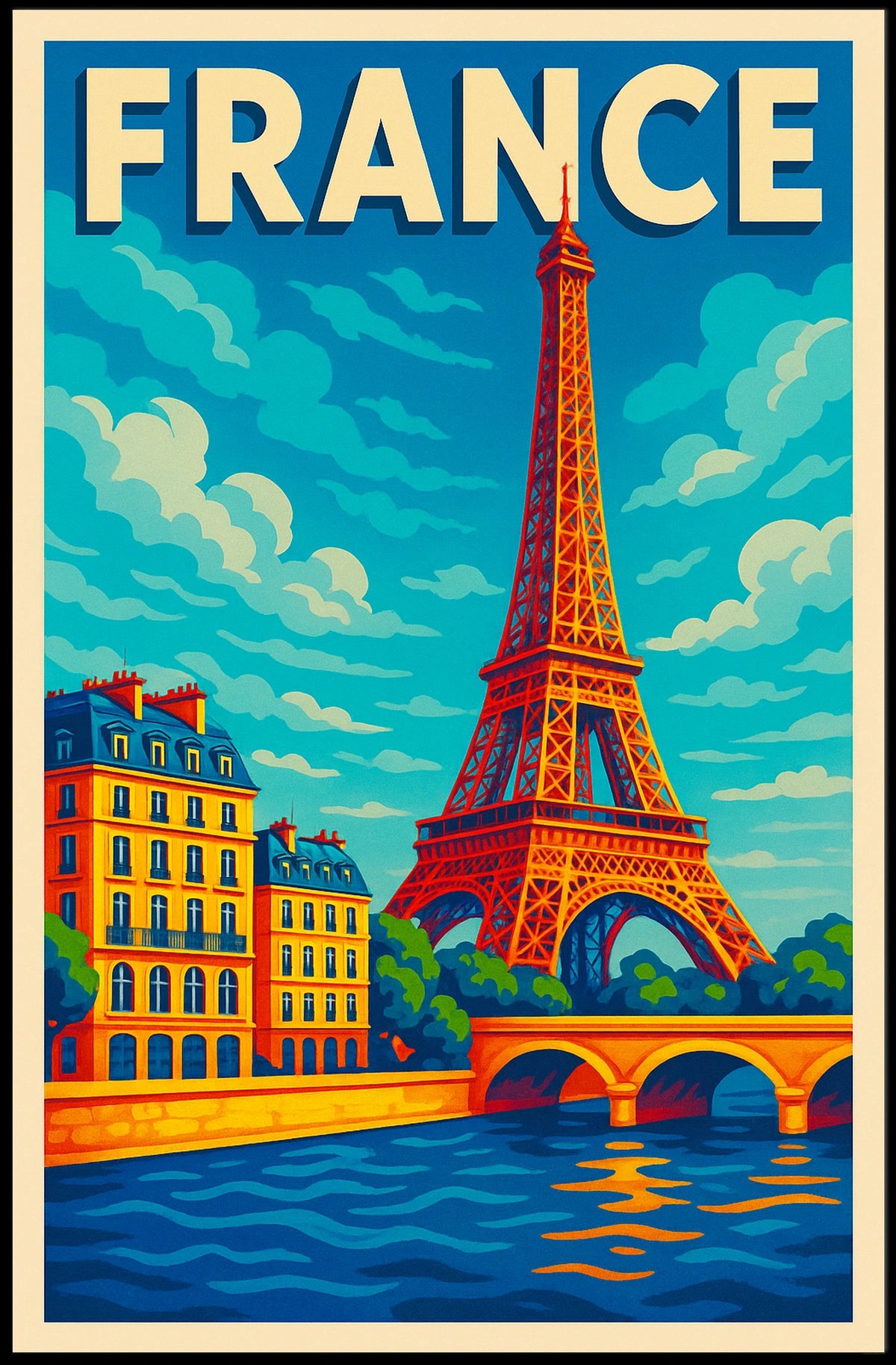 France Eiffel Tower Illustration Poster