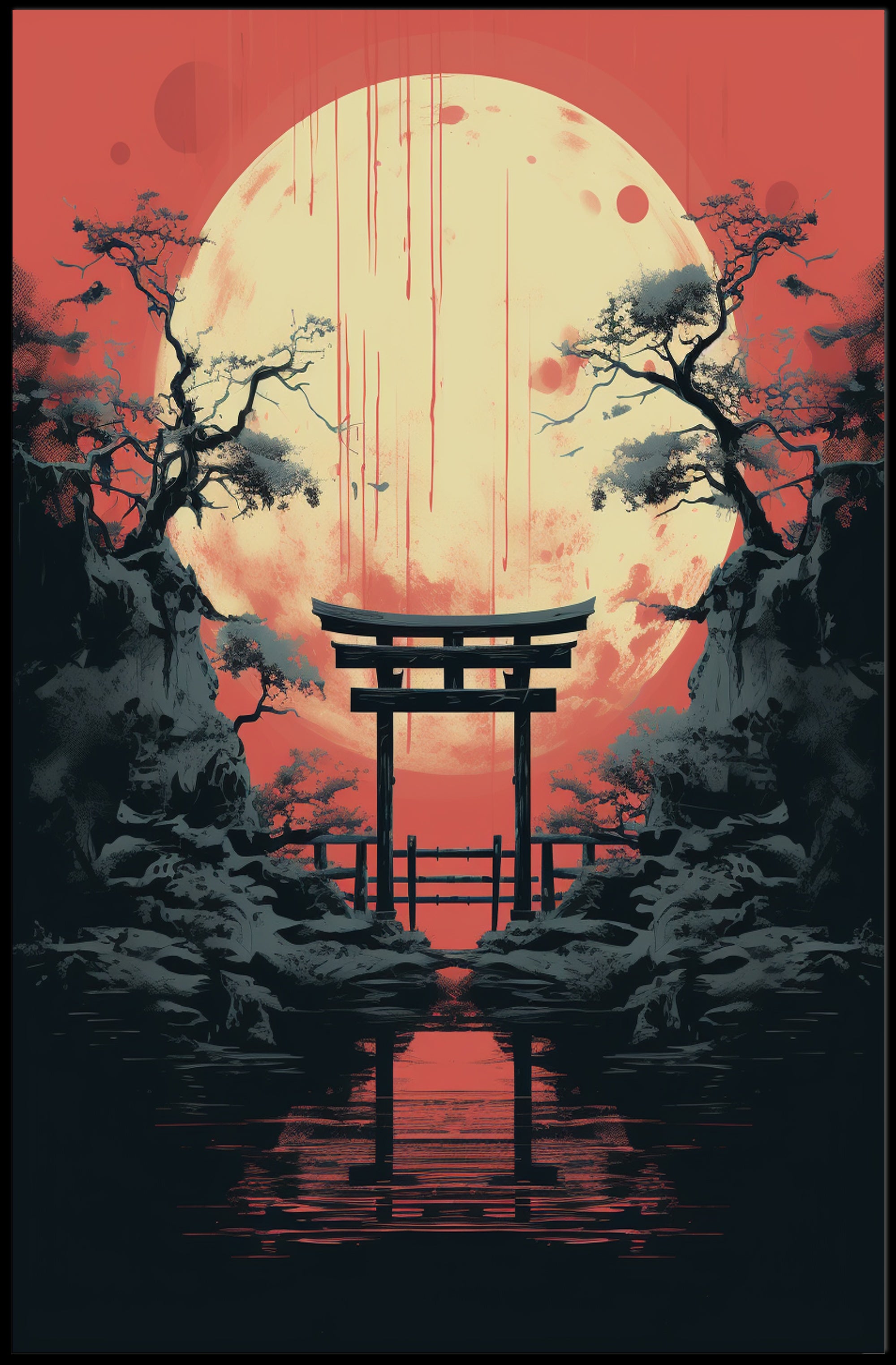 Moonlit Torii Gate Poster PosterGoat