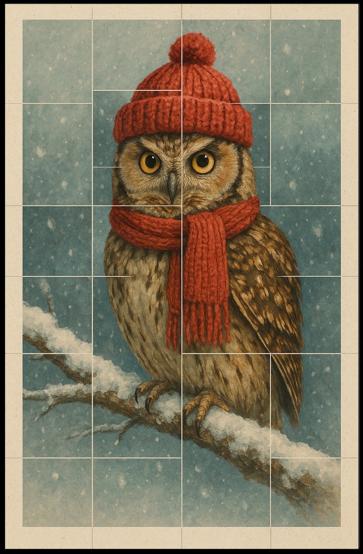 Winter Owl In Red Poster