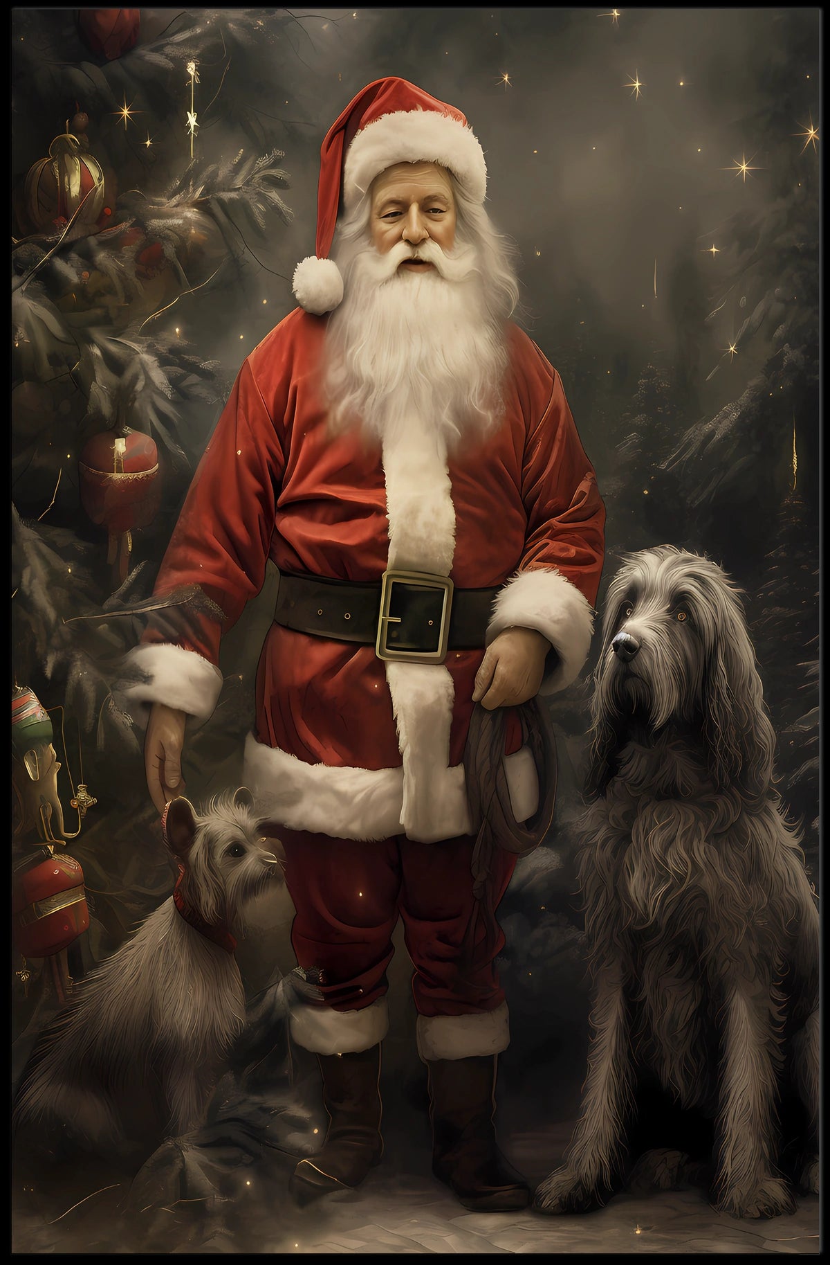 Santa Claus And His Canine Companions Poster