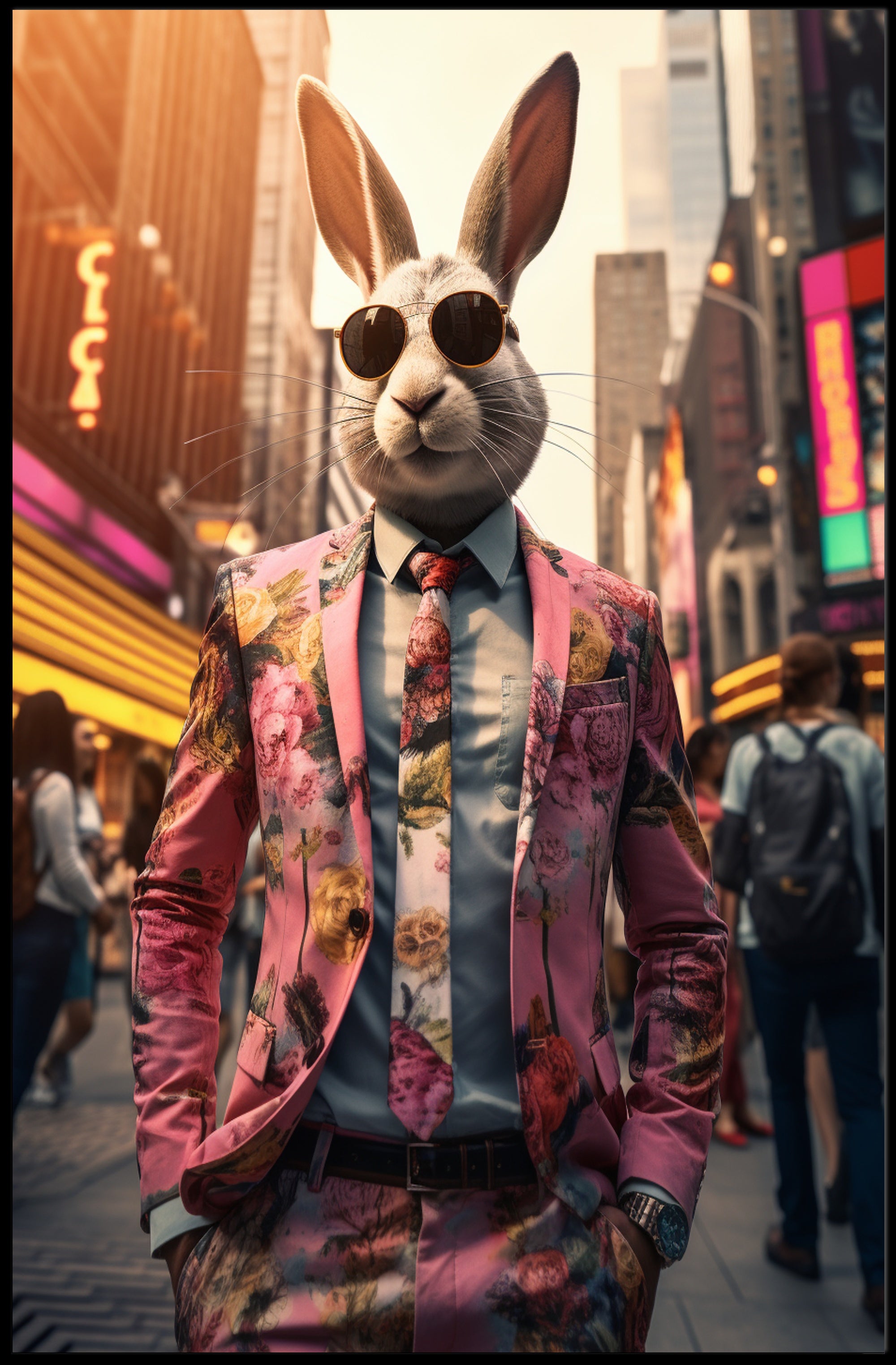 Stylish Rabbit In The City Poster