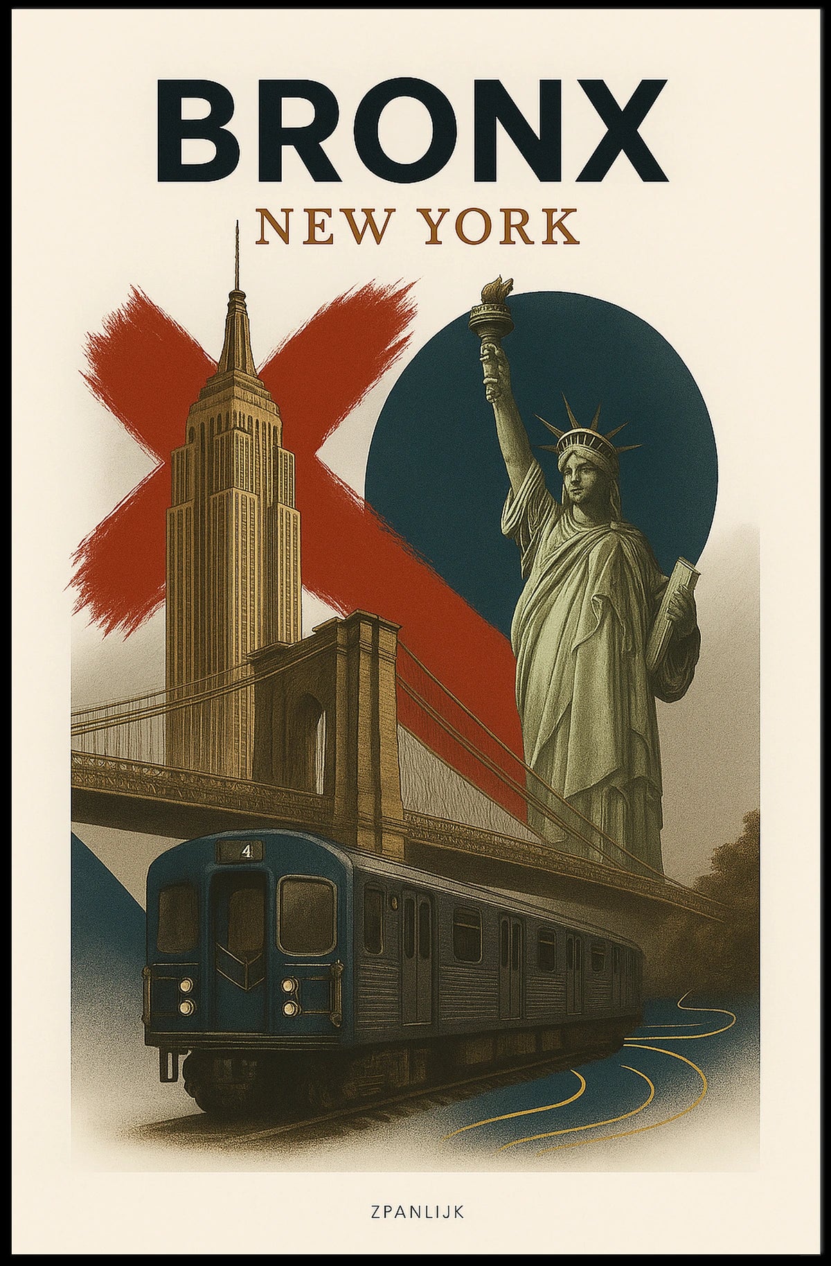 New York City Bronx Cityscape Poster Vintage Wall Art