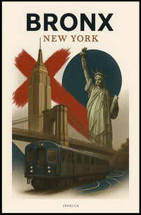 New York City Bronx Cityscape Poster Vintage Wall Art