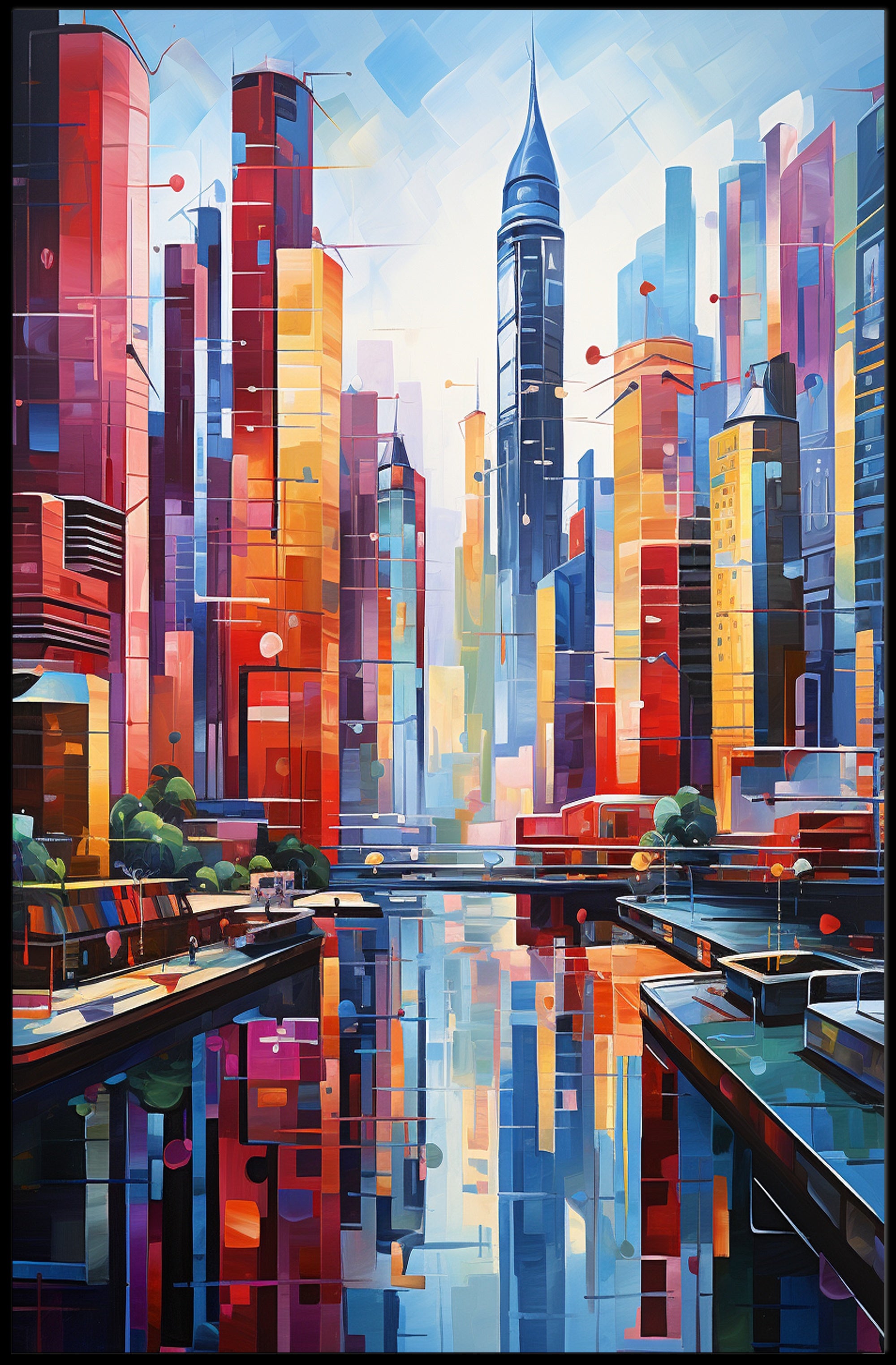 Vibrant Cityscape Reflections Poster