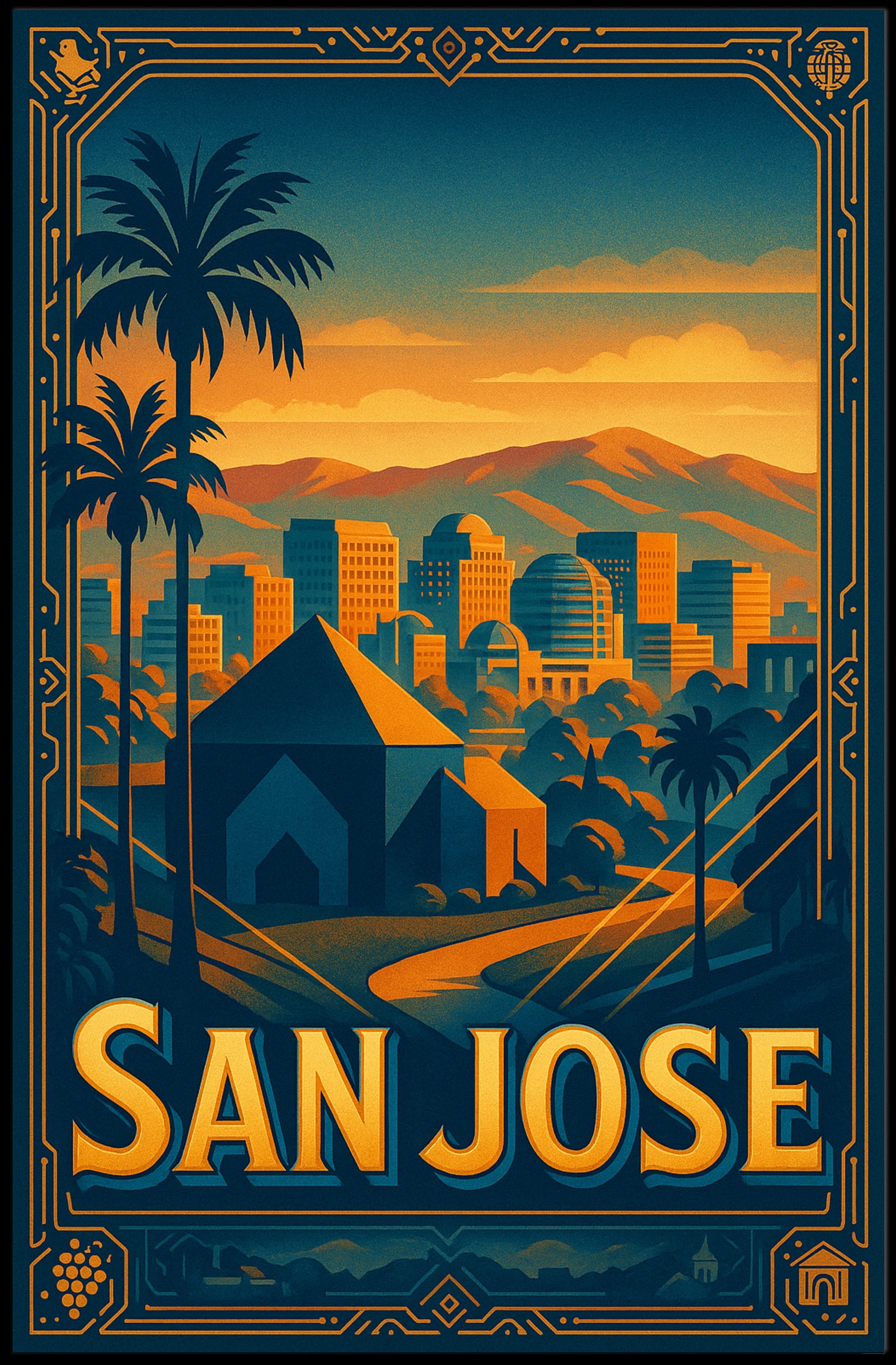 San Jose Skyline Wall Art Poster Modern Travel Print