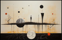 Surrealist Minimalist Scene with Celestial Bodies: Artistic Poster