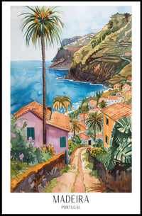 Madeira Coastal Landscape in Watercolor Travel Poster PosterGoat