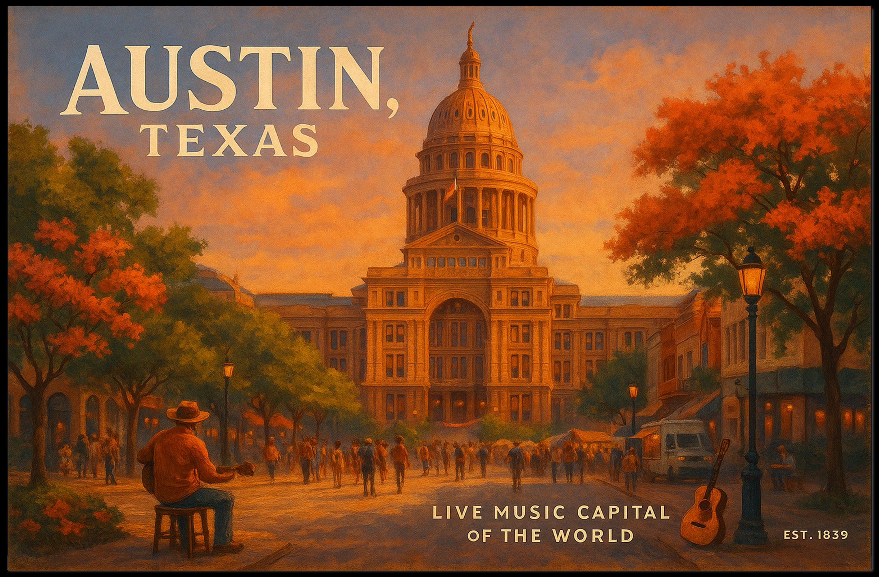 Austin Texas Live Music Capital Poster Art
