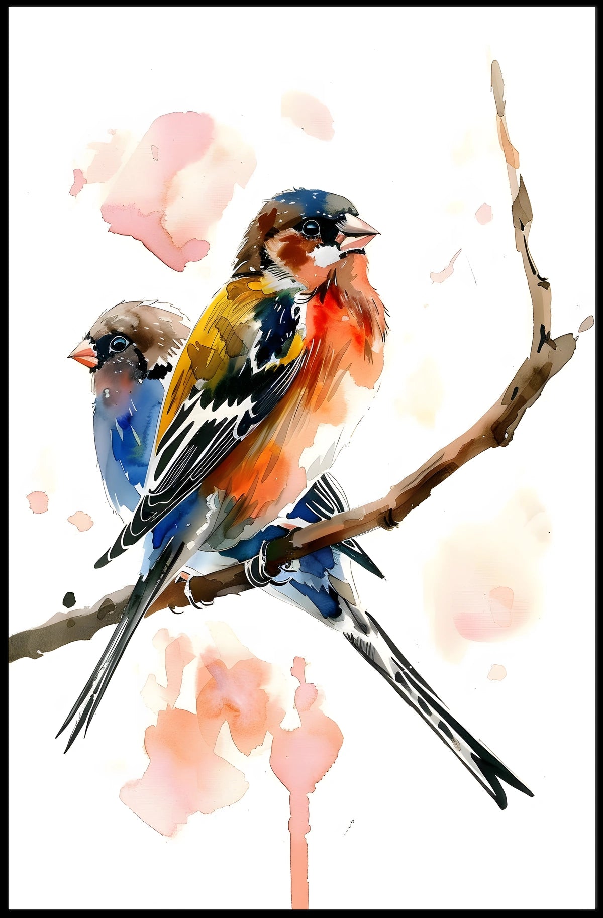 Vibrant Birds on a Branch Poster