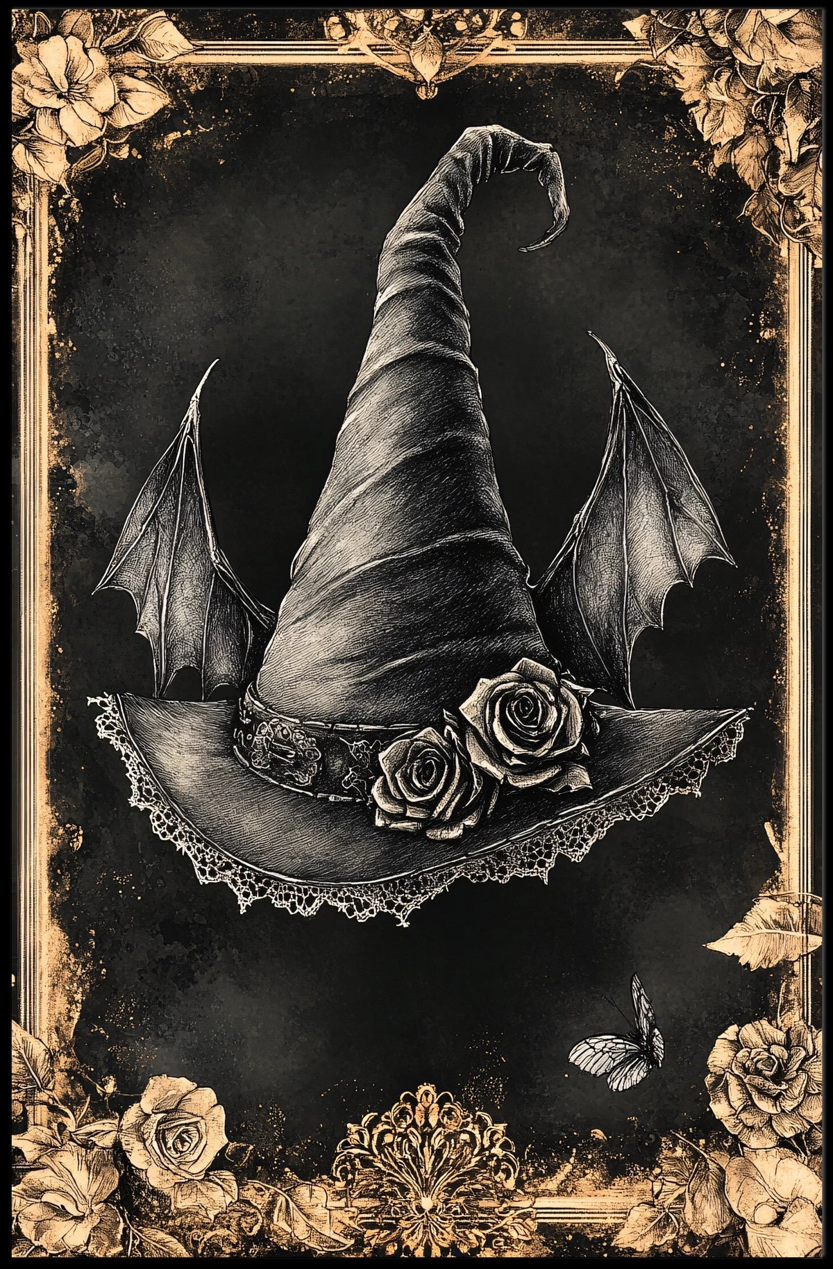 Vintage Witch Hat Gothic Fantasy Artistic Poster
