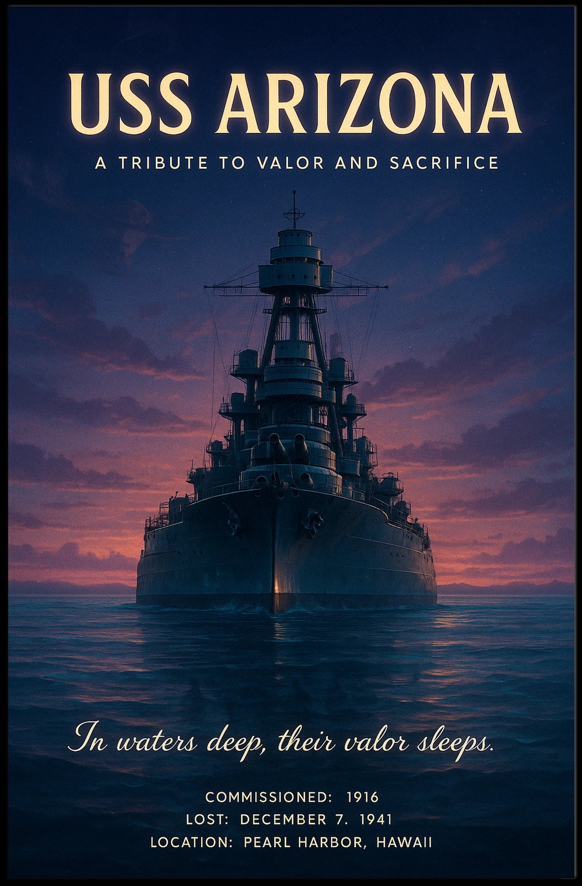 USS Arizona Poster Valor and Sacrifice for History Buffs