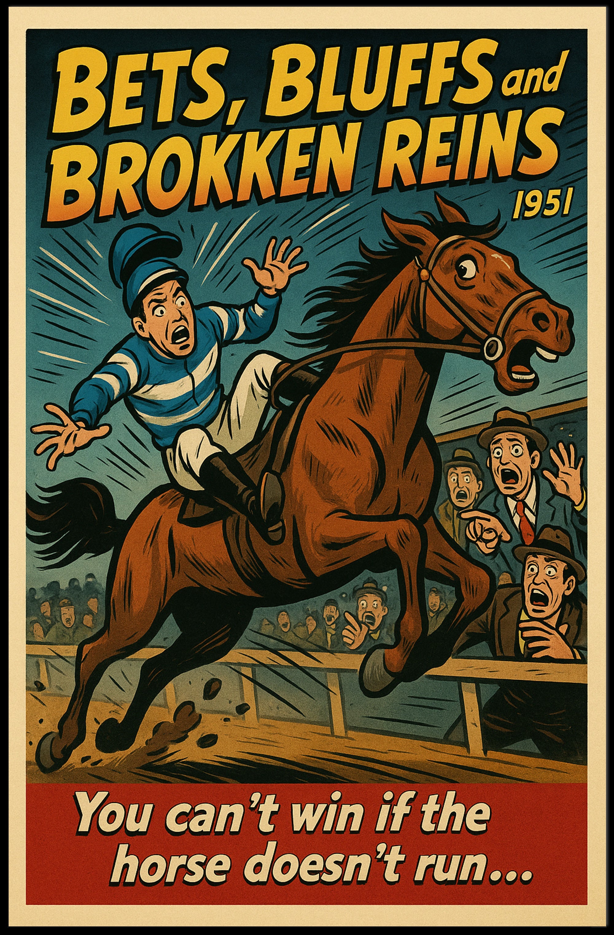 Dramatic Horse Race Scene Mid-Century Sports Poster