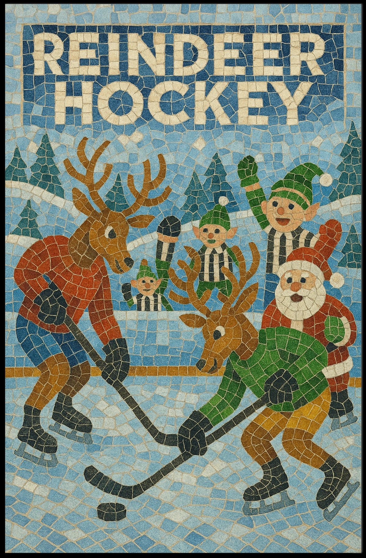 Reindeer Hockey Holiday Sports Poster