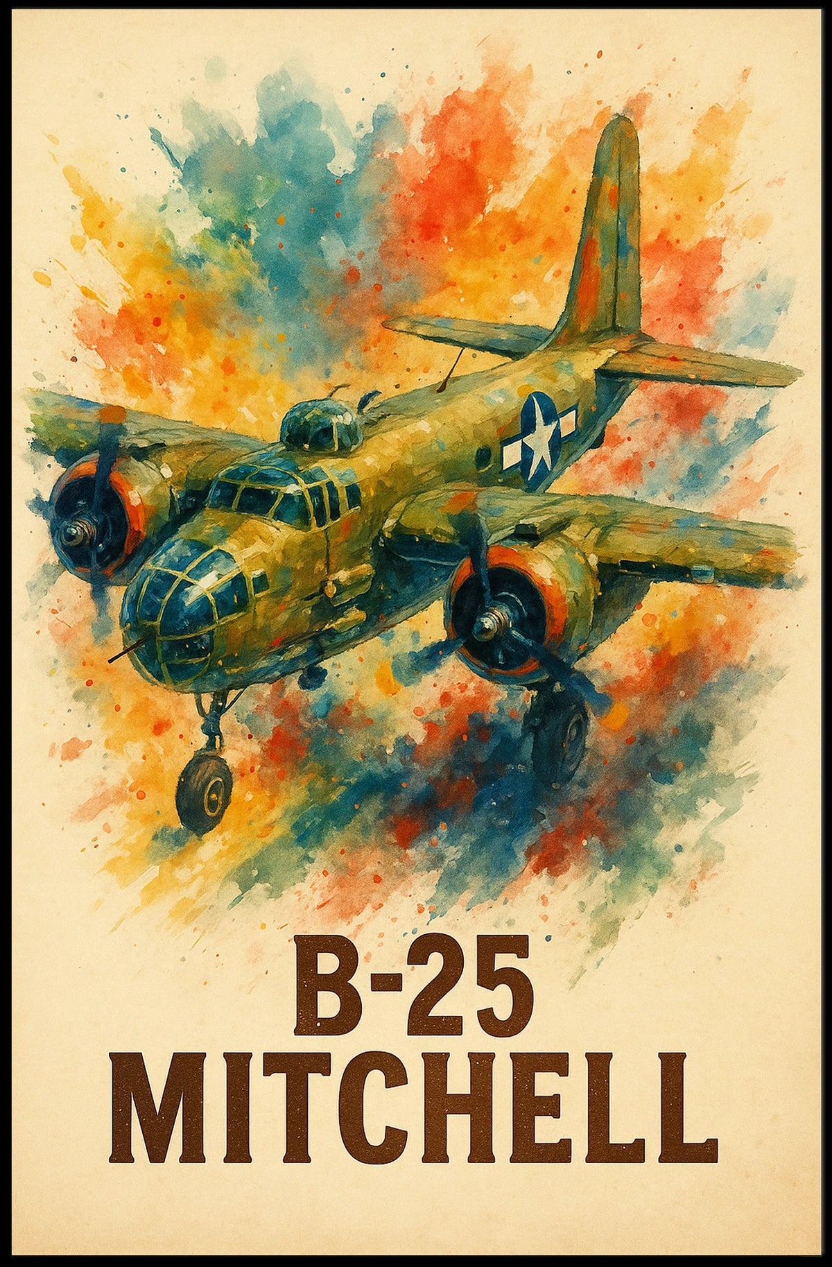 B-25 Mitchell WWII Vintage Aviation Art Poster
