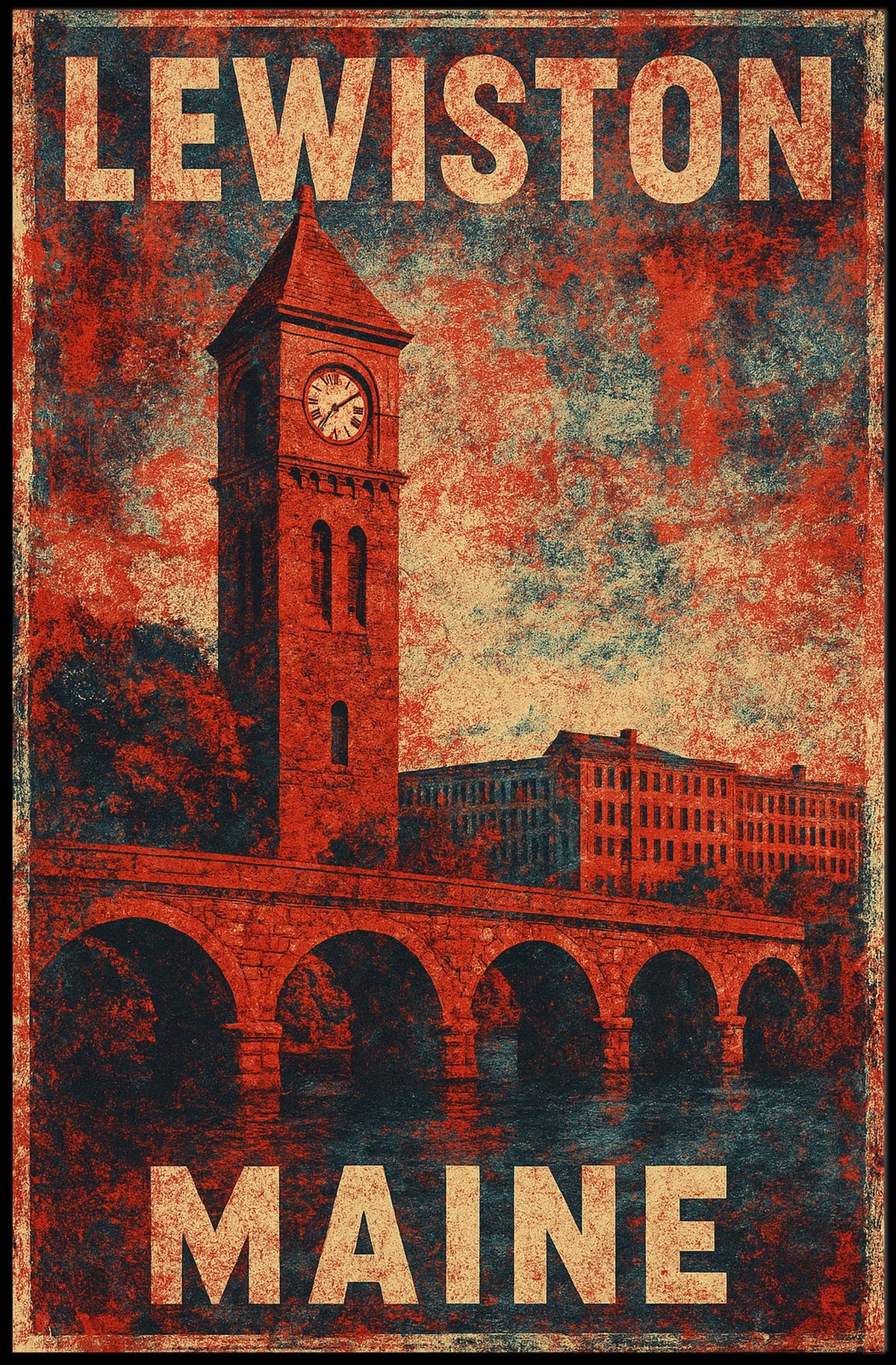 Lewiston, Maine Vintage Charm Vintage Poster