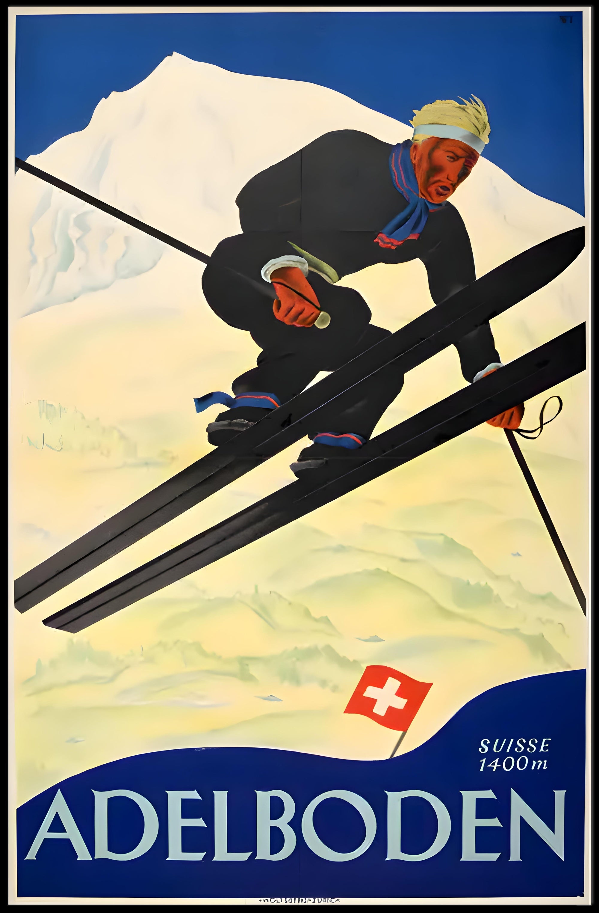 Swiss Alps Ski Adventure: Vintage Travel Poster PosterGoat