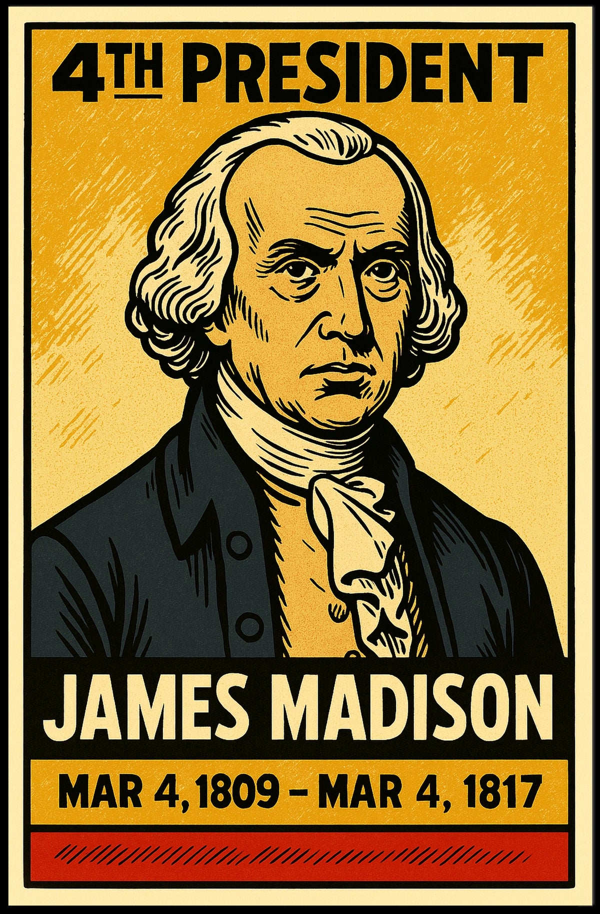 James Madison 4th President of the United States Inked Comic Style Poster