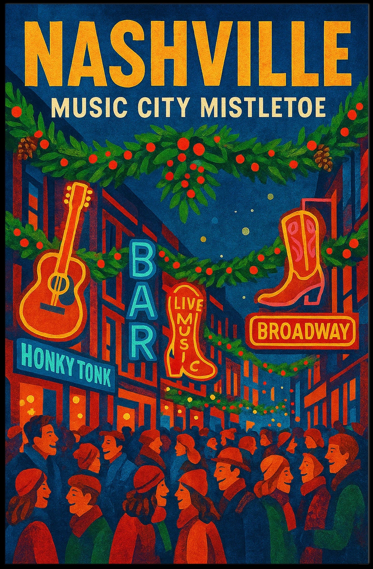 Nashville Music City Mistletoe Poster