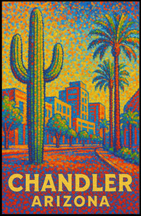 Chandler Arizona Pointillist Cityscape Desert Sunset Poster