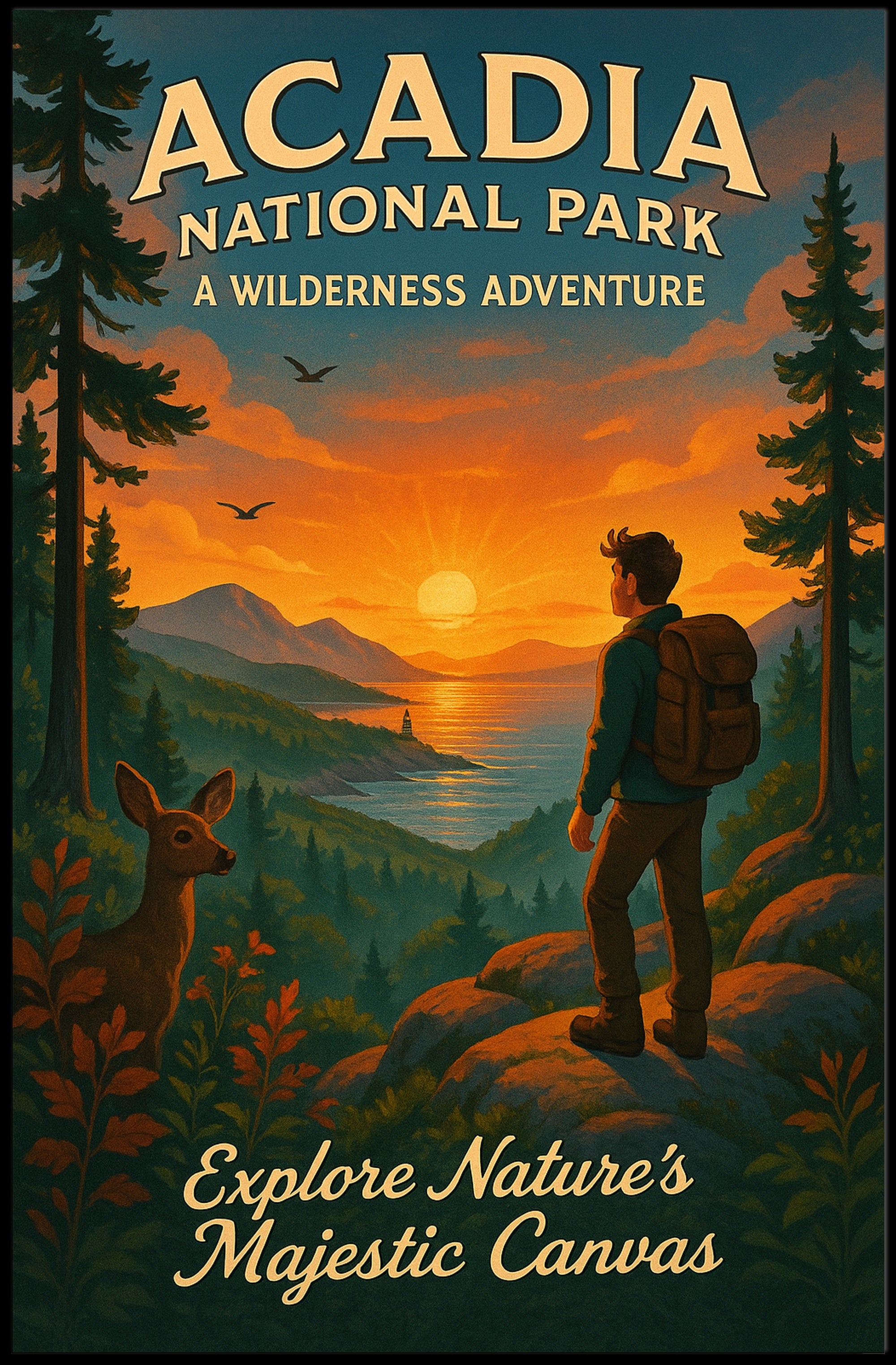 Acadia National Park Sunset Adventure National Park Poster