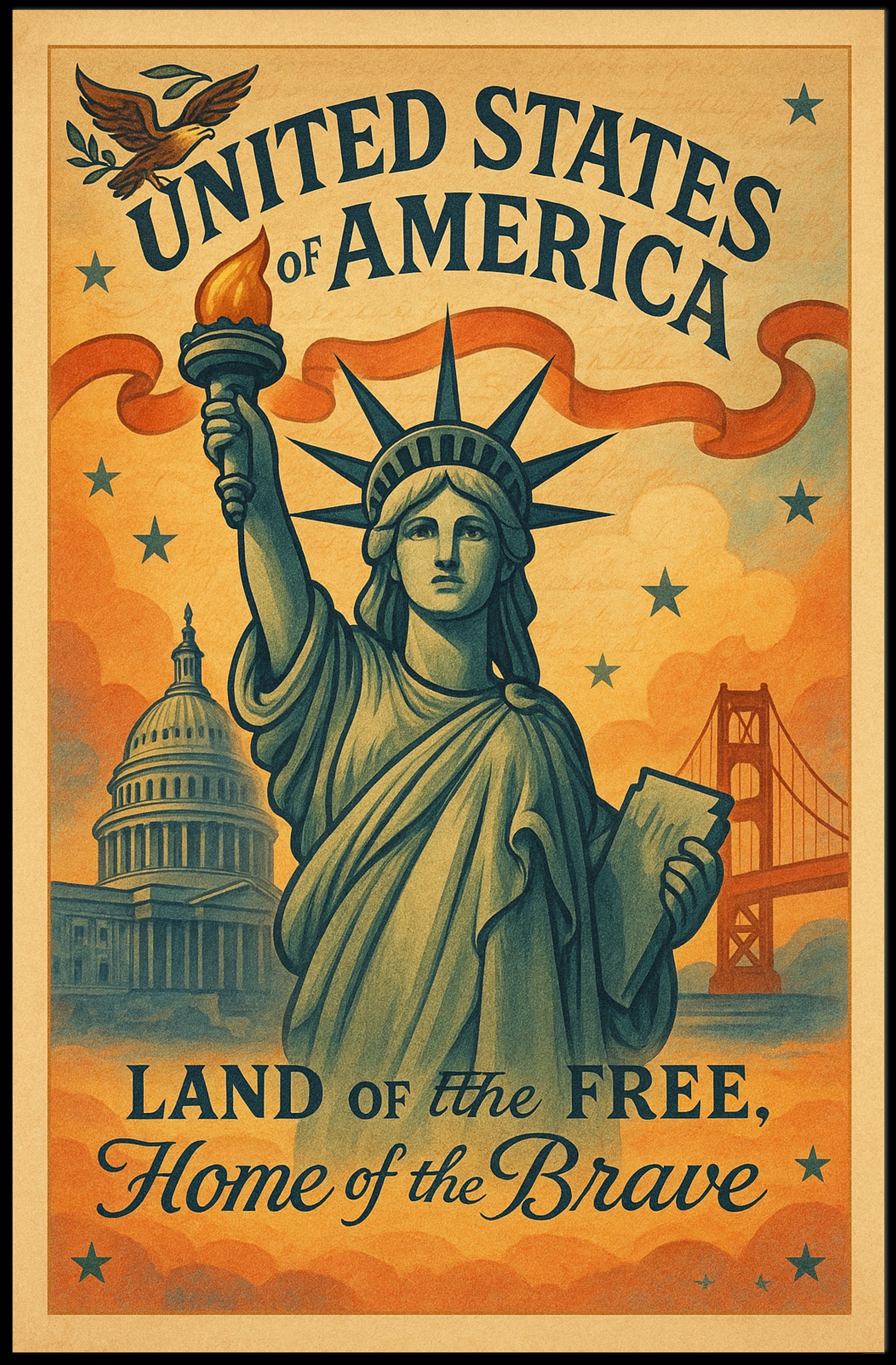 United States of America Land of the Free Poster PosterGoat