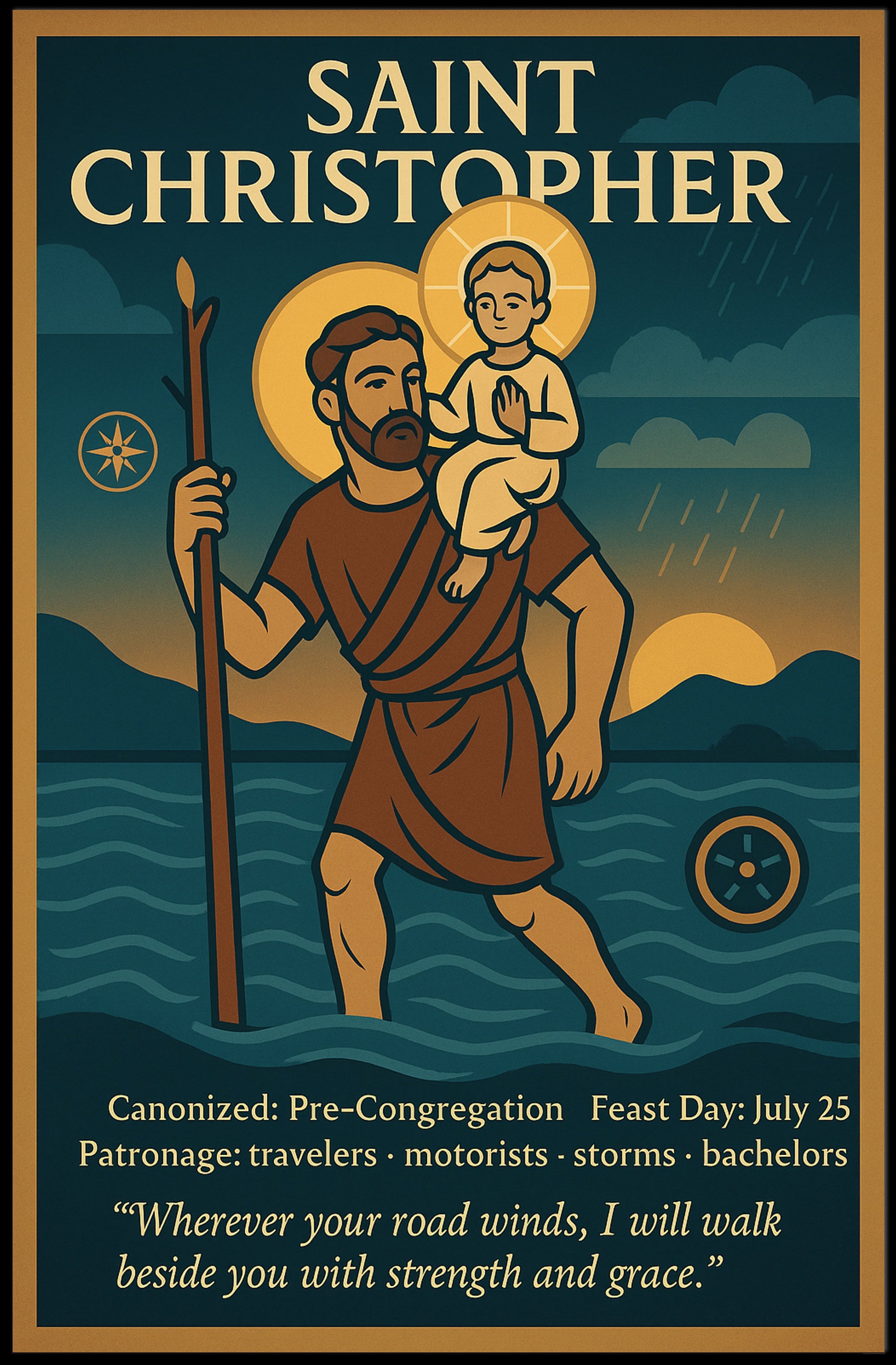 Saint Christopher Vintage Illustration Cultural or Heritage Poster