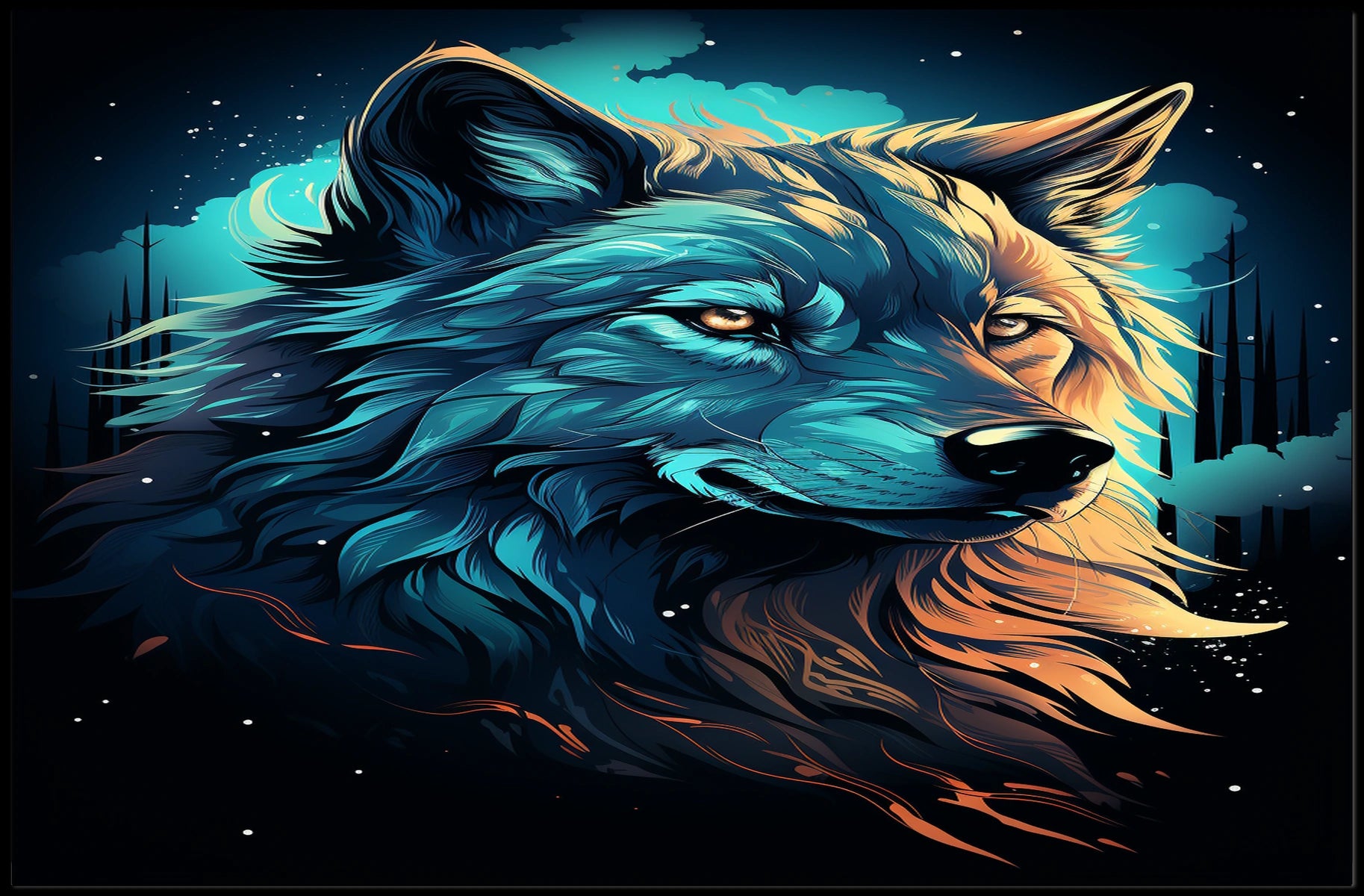 Majestic Wolf In The Night Poster