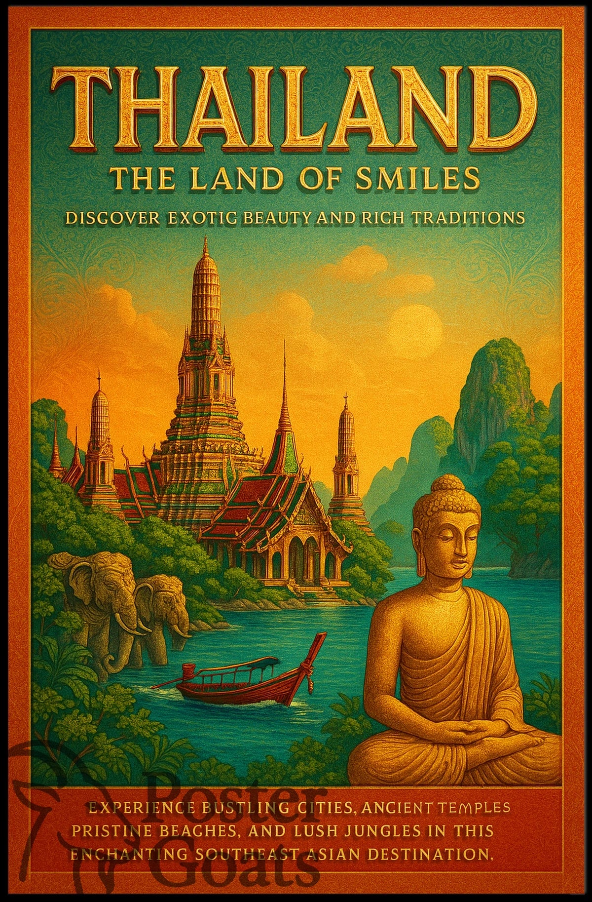 Thailand's Exotic Beauty Vintage Travel Poster