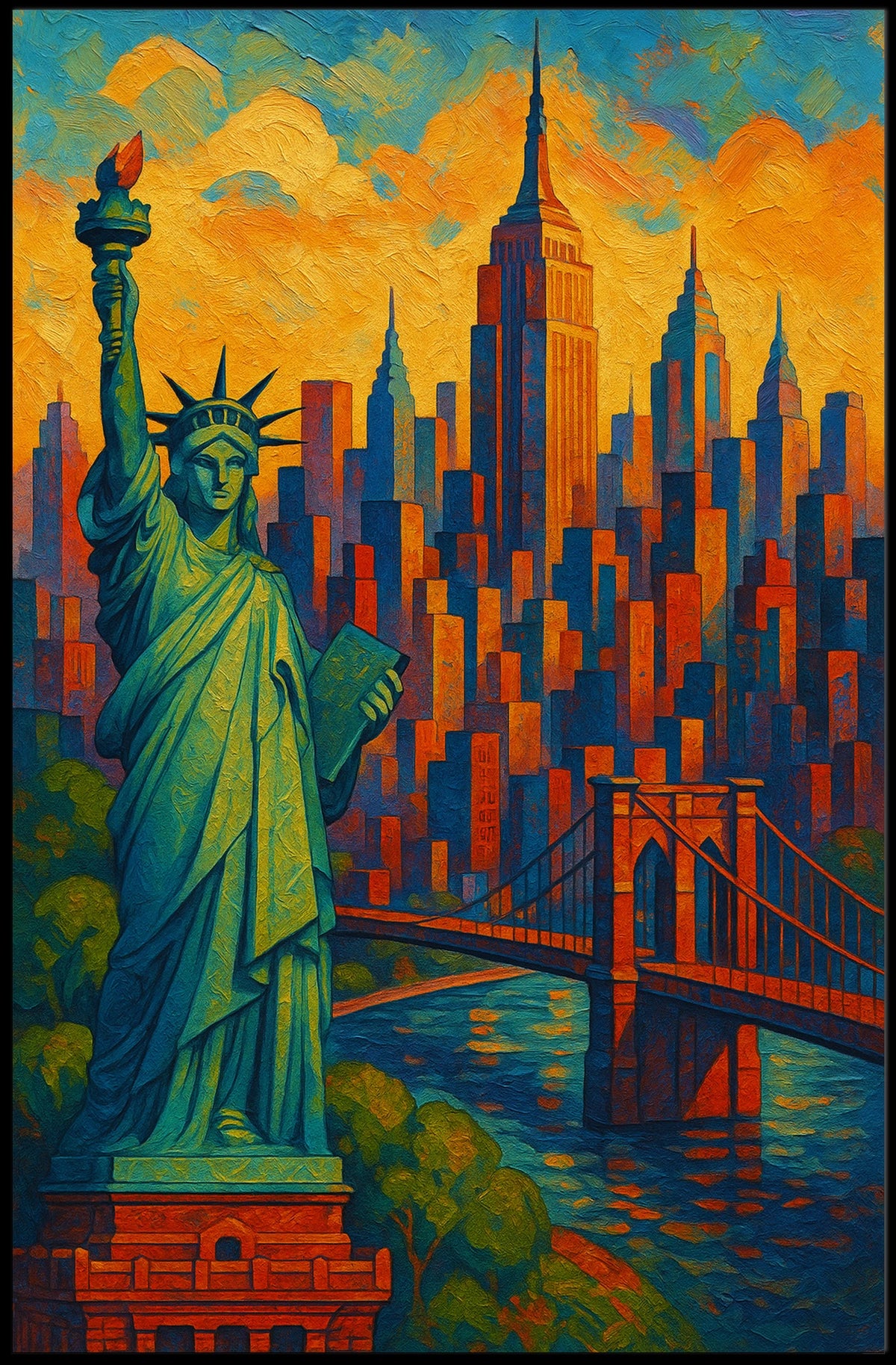 New York City Skyline Vibrant Poster Modern Wall Art