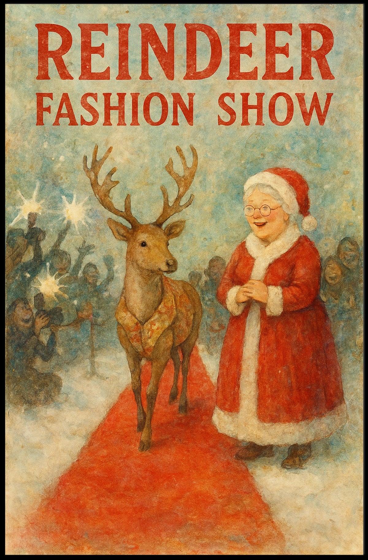 Reindeer Fashion Show Festive Illustration Animal Poster