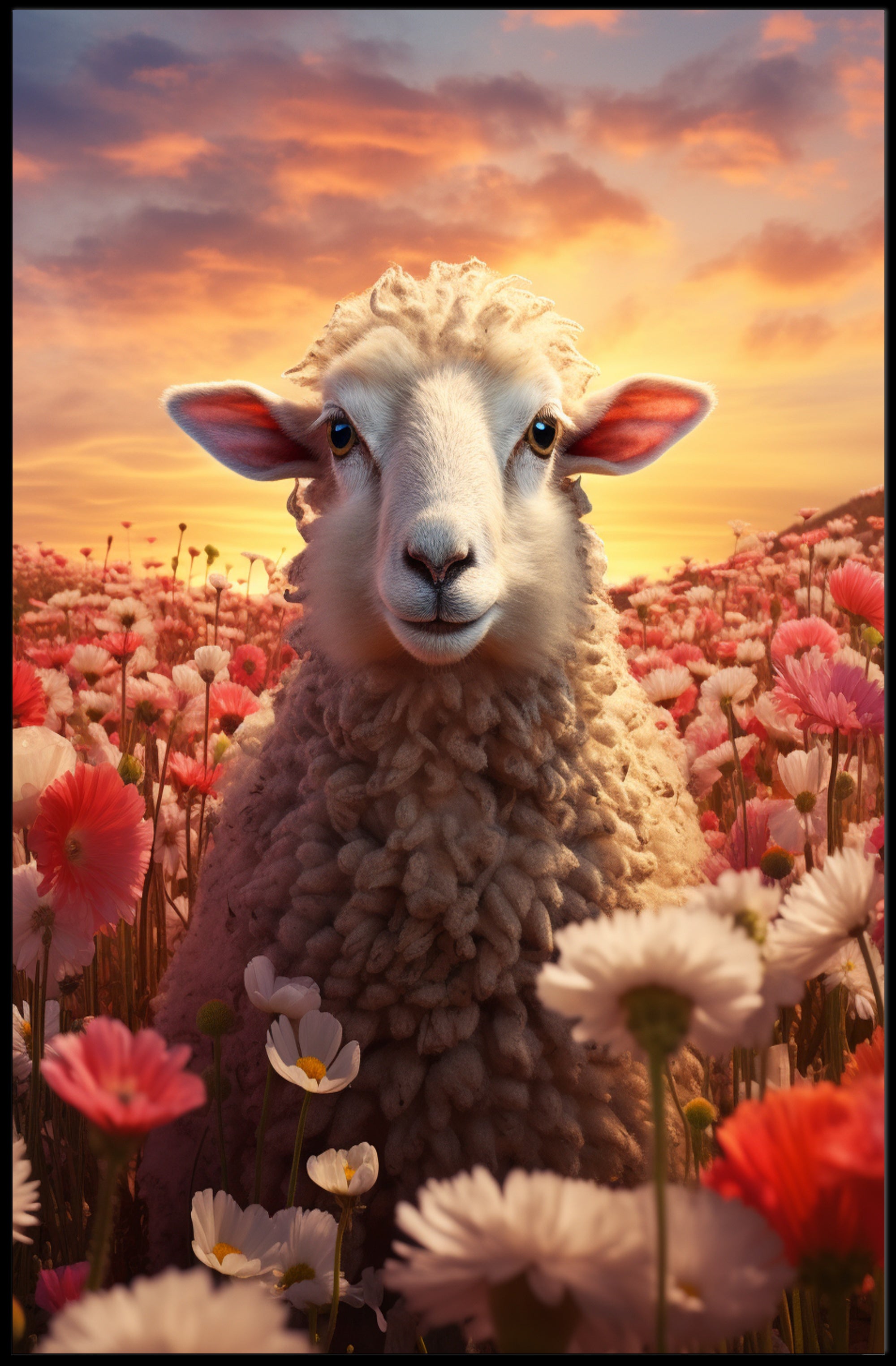 Serene Sheep At Sunset Poster PosterGoat