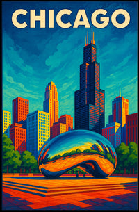 Chicago Skyline And Cloud Gate Poster
