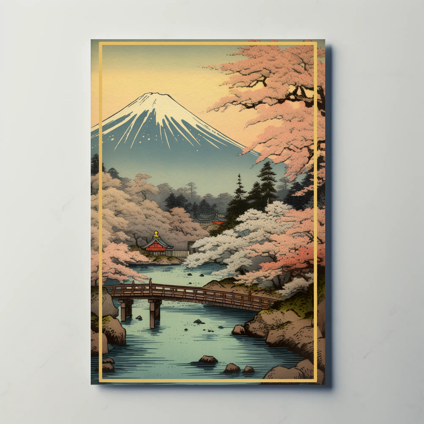 Mount Fuji Cherry Blossoms Spring Japan Vintage Travel Poster