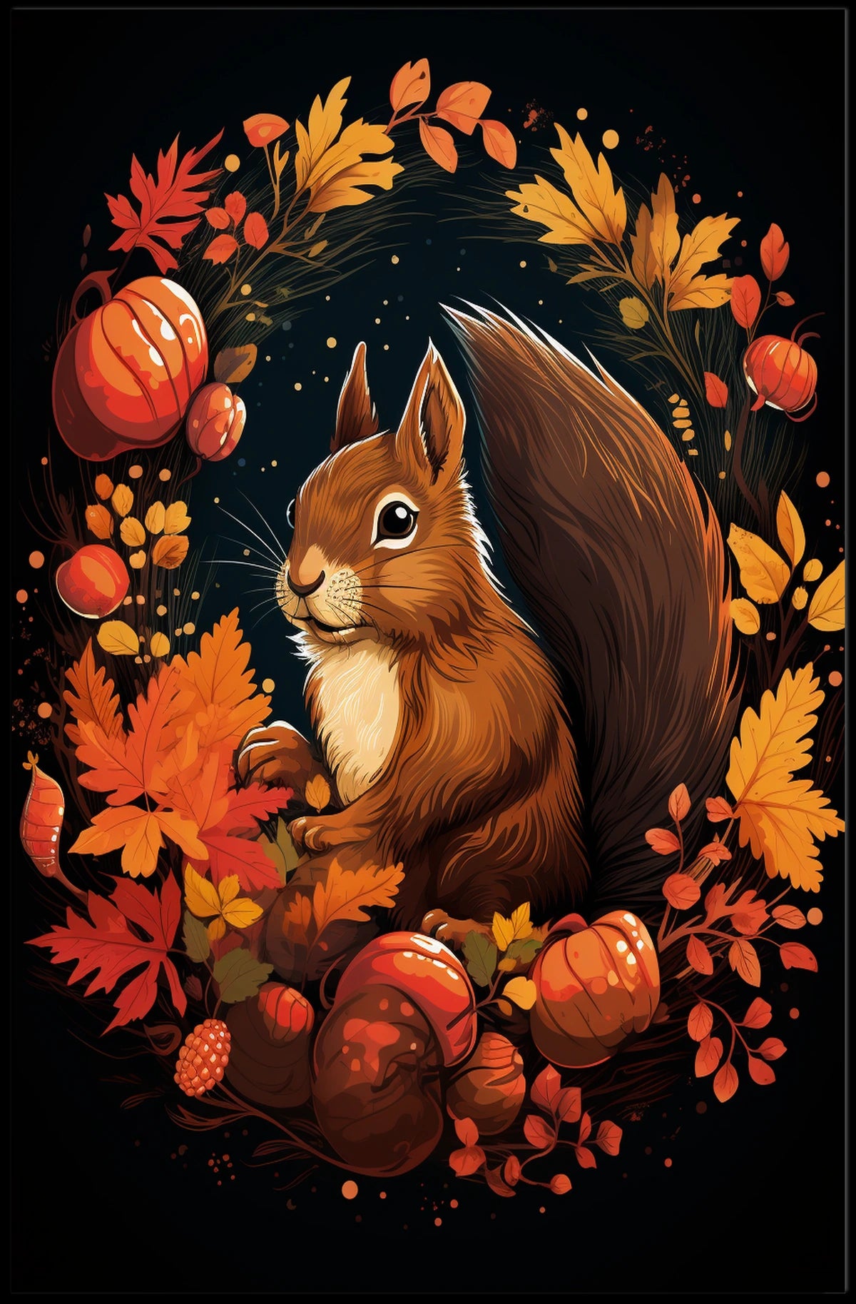 Whimsical Autumn Squirrel Poster: Cozy Fall Decor