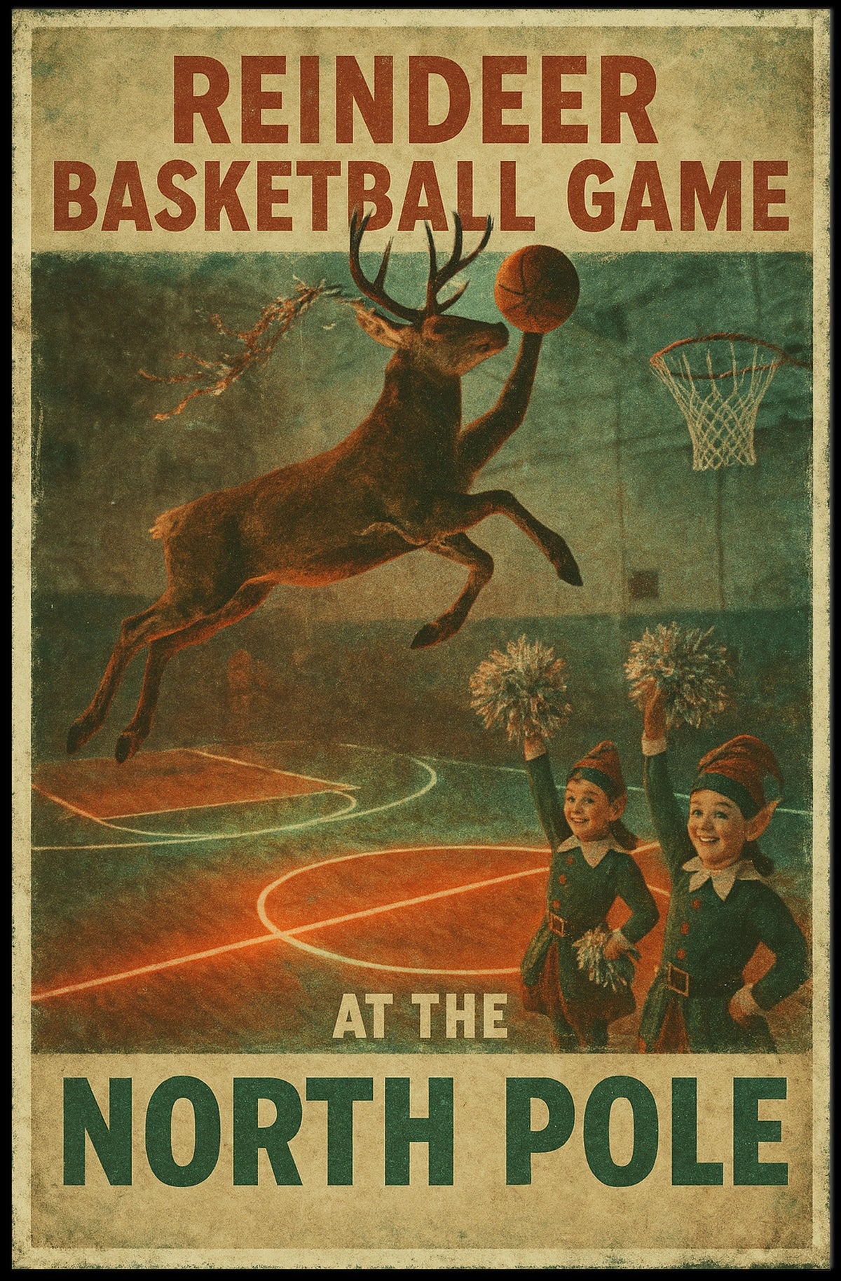 Reindeer Basketball Game at the North Pole Poster