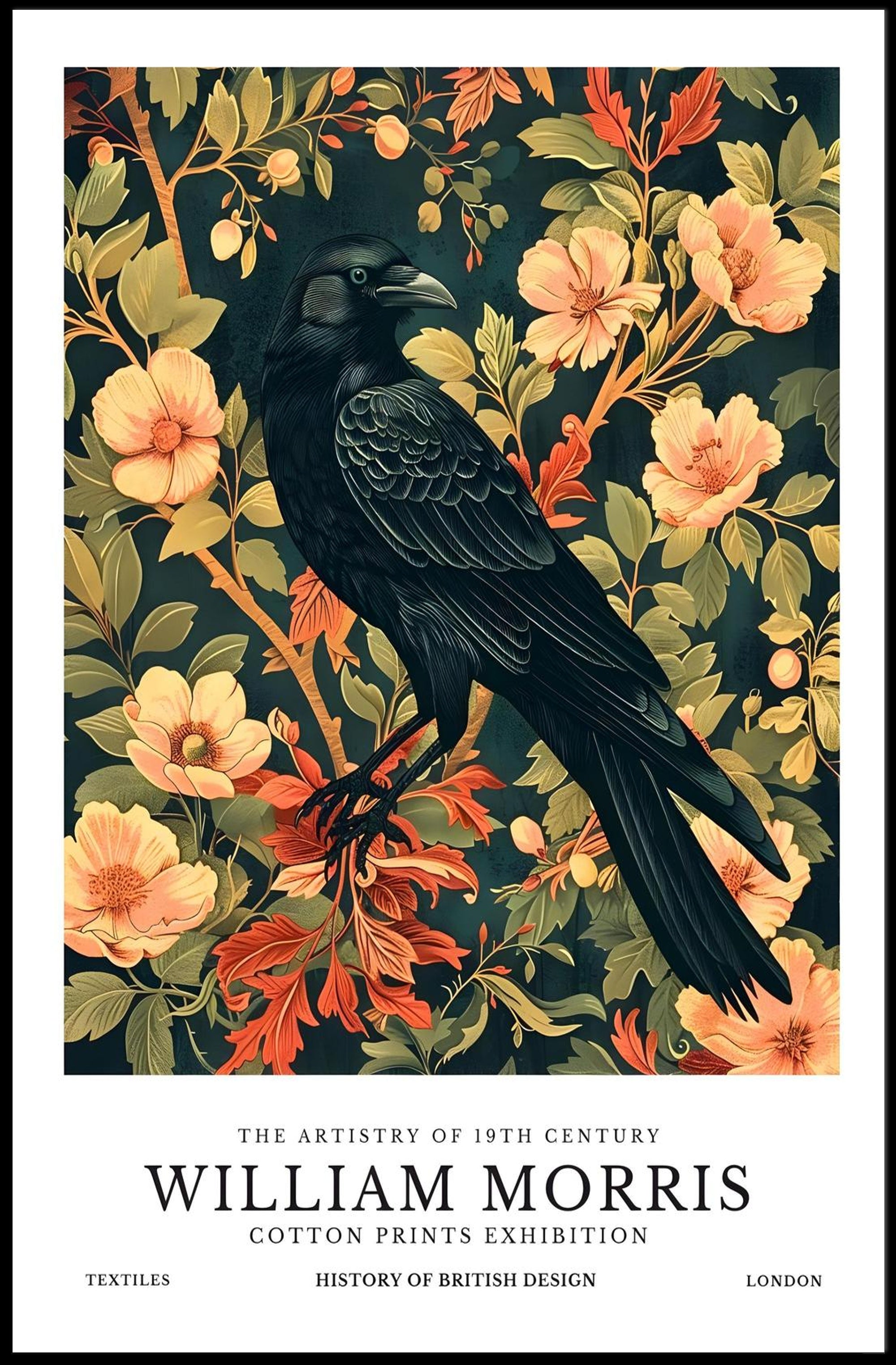 Victorian Blackbird Elegance: Ornate Arts and Crafts Poster
