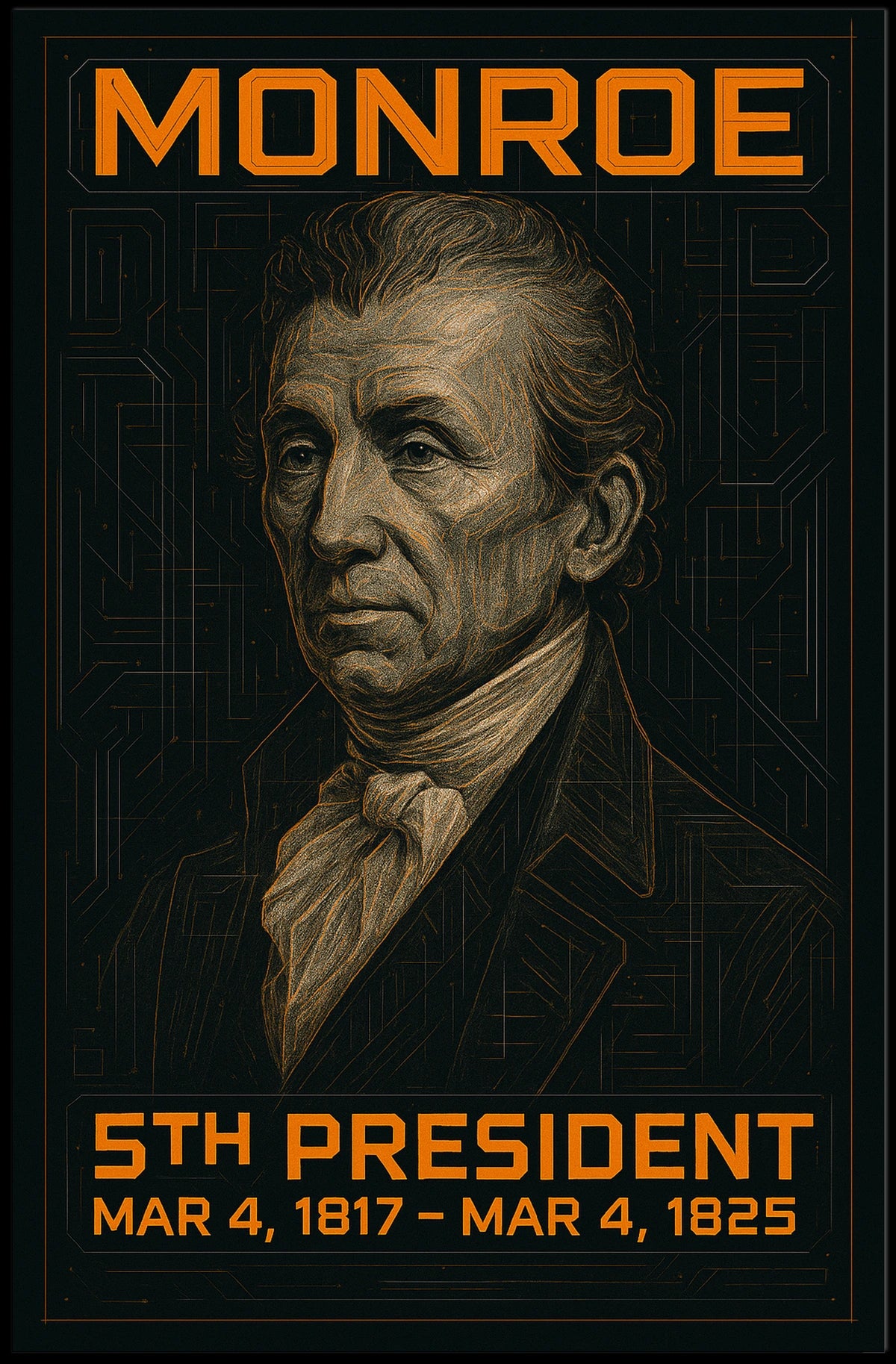 James Monroe 5th President of the United States Techno Schematic Poster