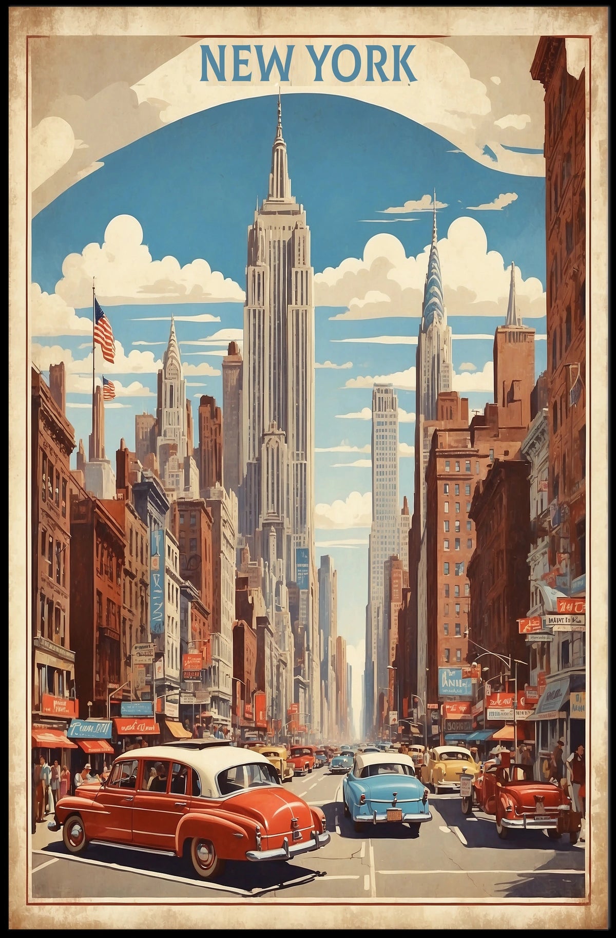 Mid Century New York Cityscape Poster Vintage Wall Art