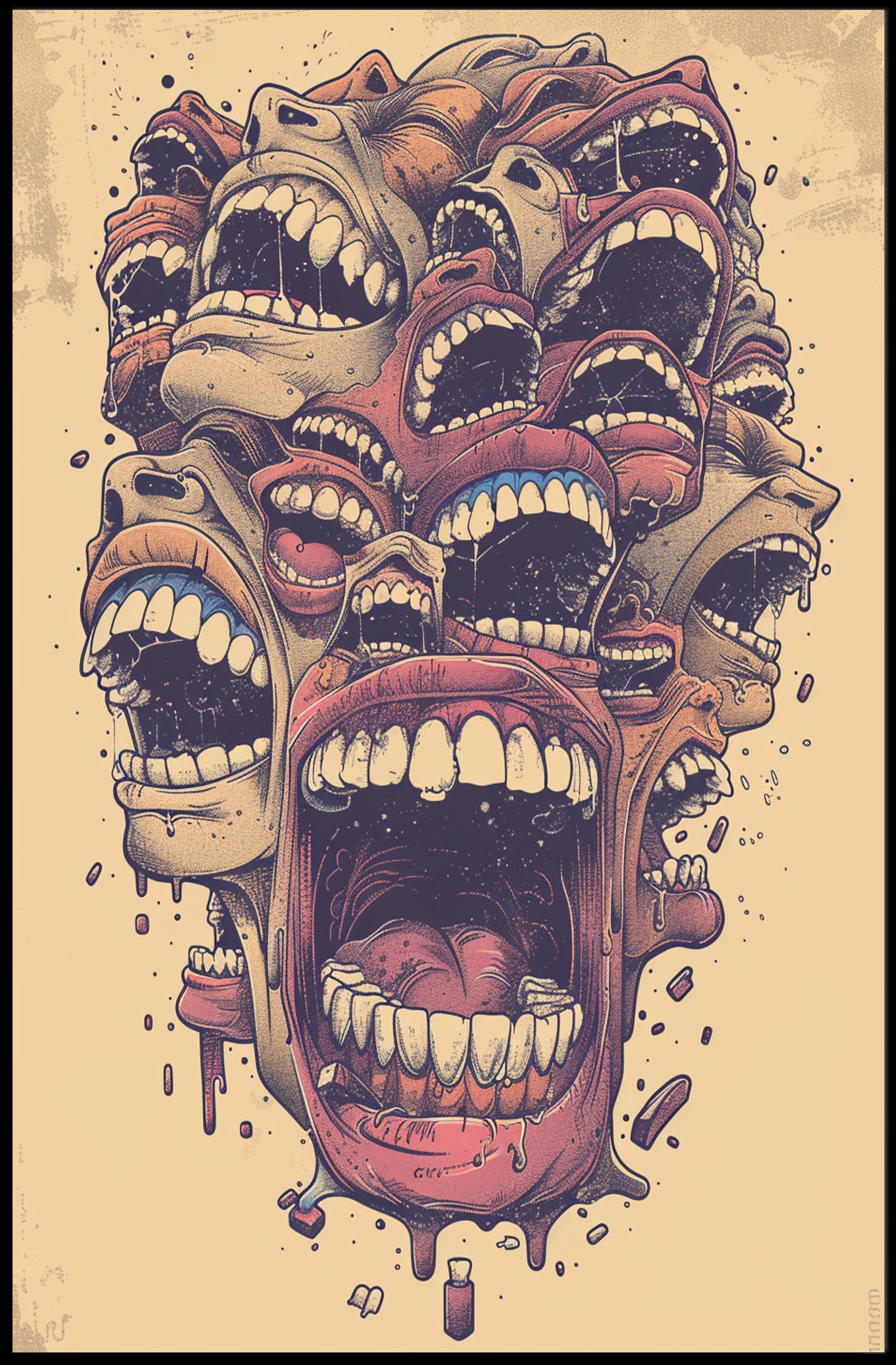 Surreal Abstract Mouths Vintage Art Poster Print PosterGoat