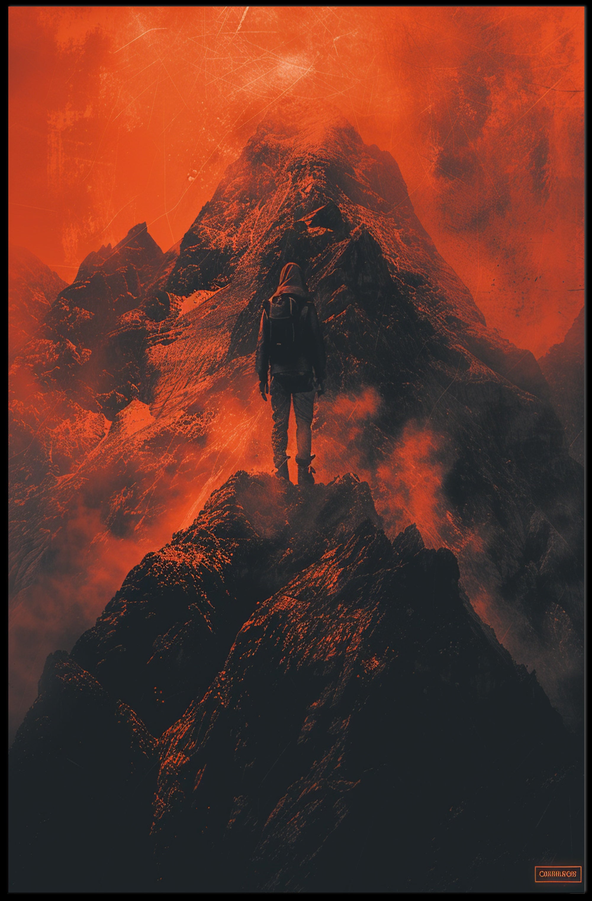 Adventurous Solitude on Mountain Peak: Abstract or Artistic Poster PosterGoat