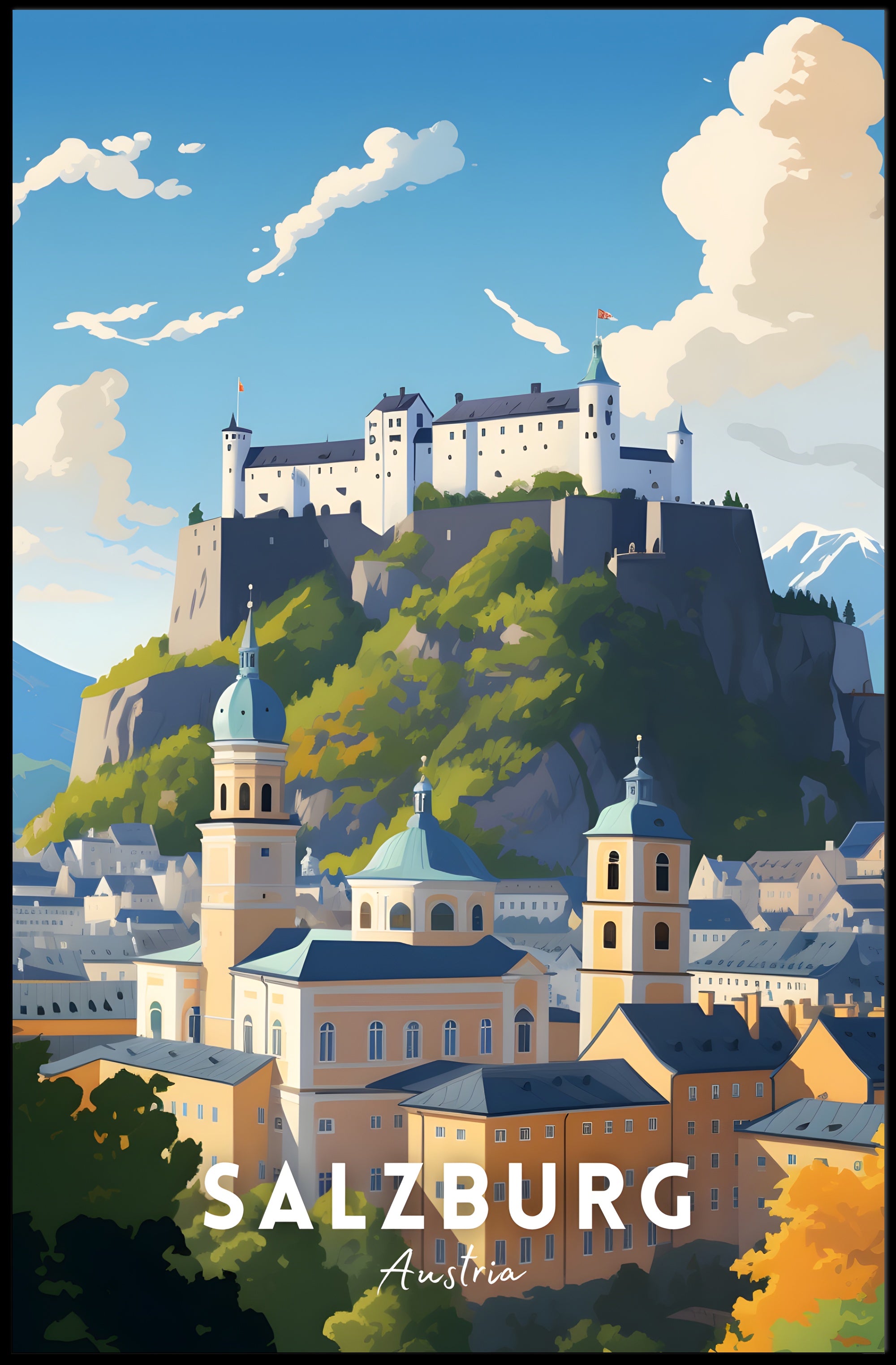 Salzburg Fortress Scenic Print Travel Poster