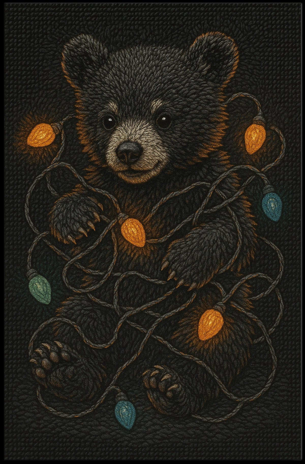 Festive Bear With Lights Poster